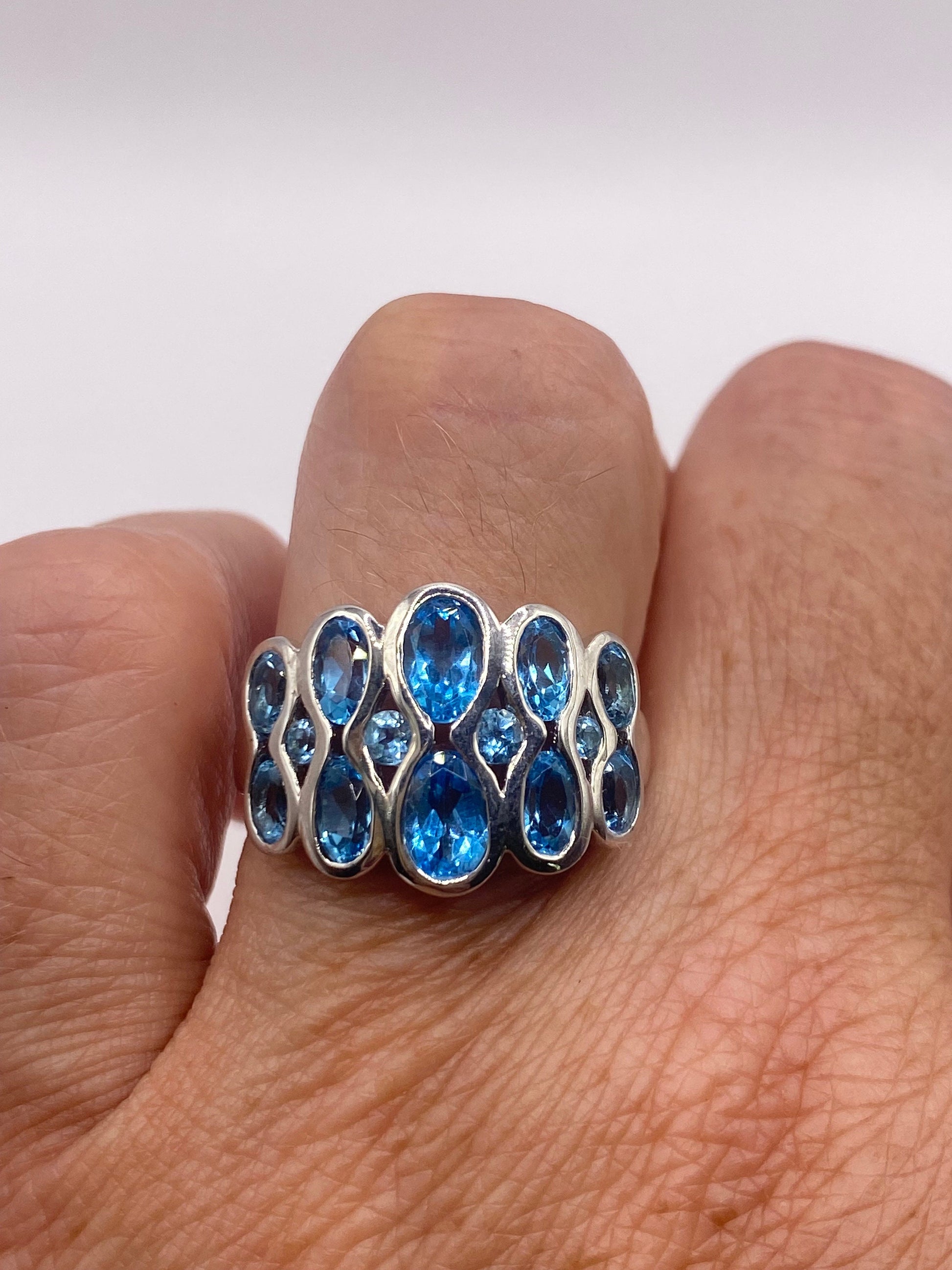 Vintage Genuine Blue Topaz 925 Sterling Silver Cocktail Ring
