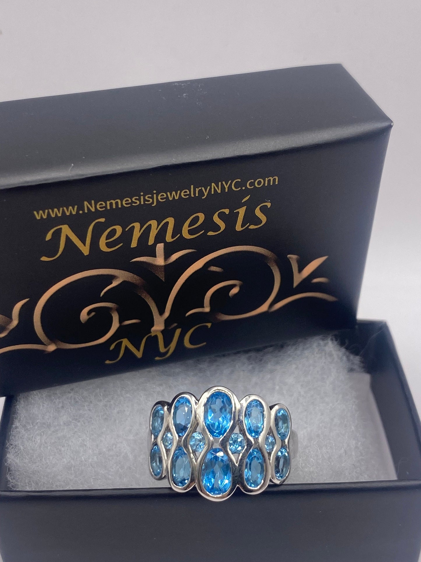 Vintage Genuine Blue Topaz 925 Sterling Silver Cocktail Ring