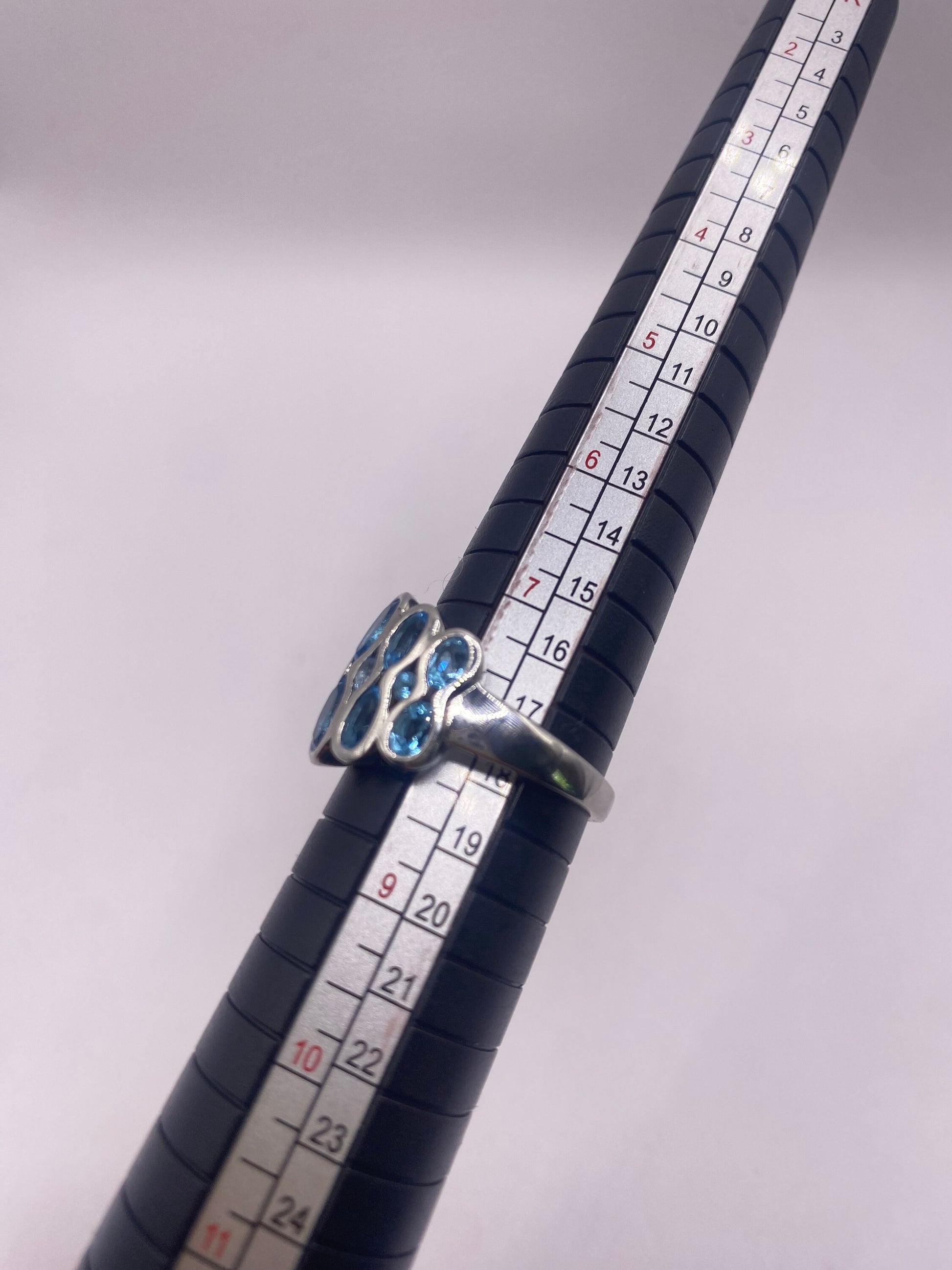 Vintage Genuine Blue Topaz 925 Sterling Silver Cocktail Ring