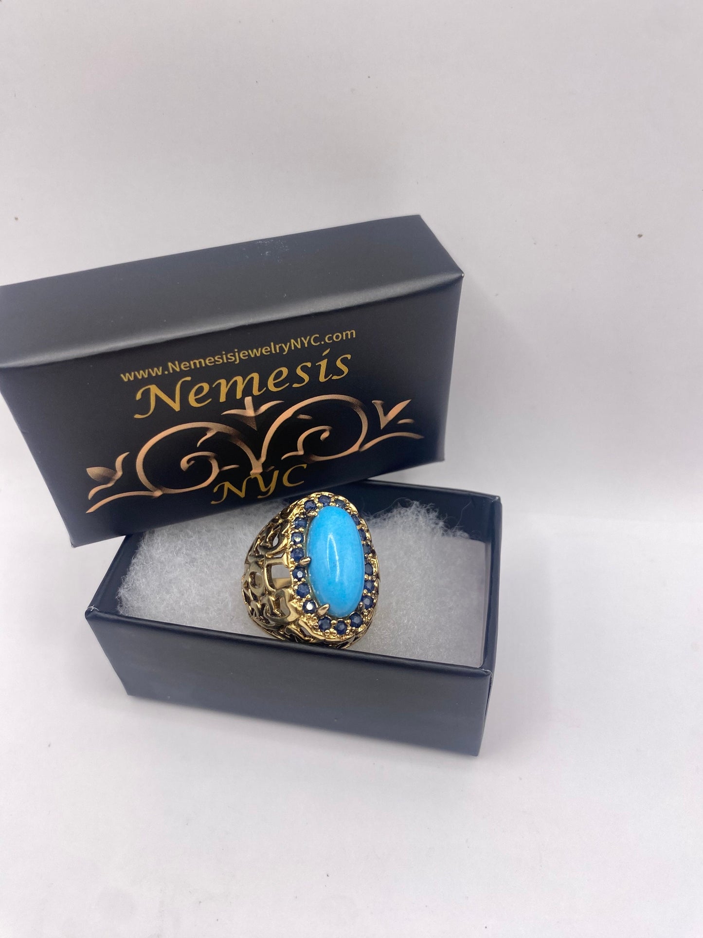 Vintage Tibetan Turquoise Gold 925 Sterling Silver Ring