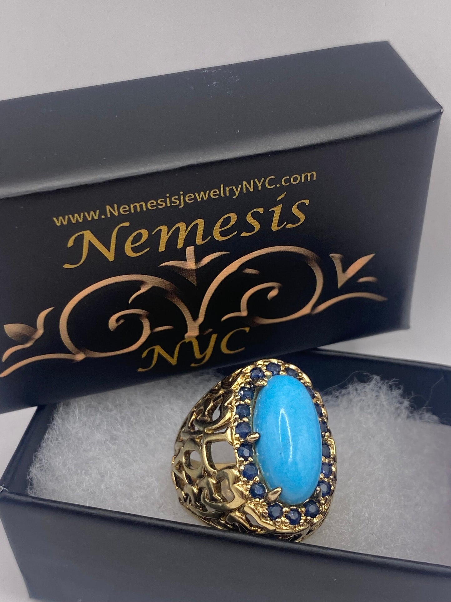 Vintage Tibetan Turquoise Gold 925 Sterling Silver Ring