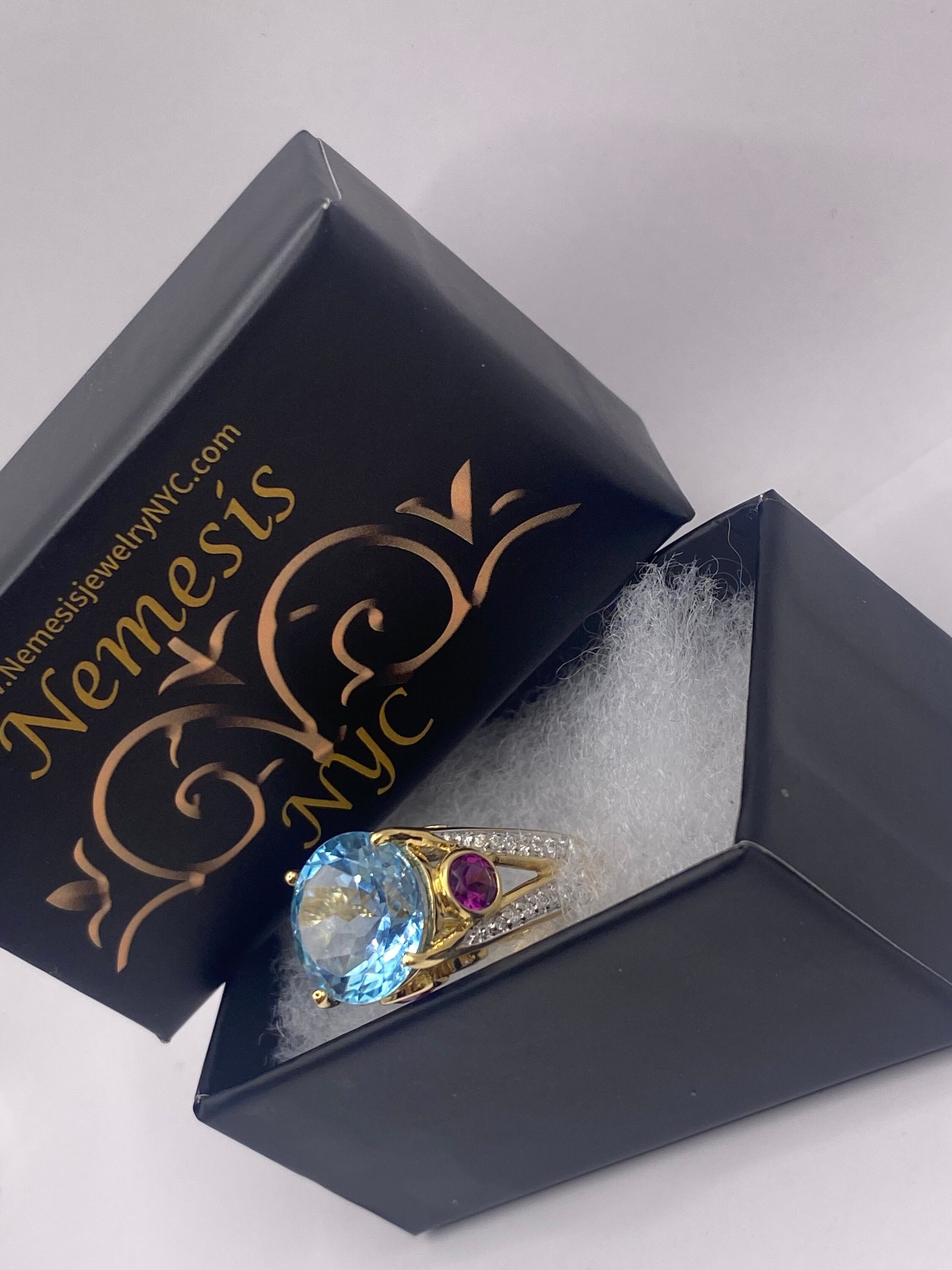 Vintage Genuine Blue Topaz Red Tourmaline 925 Sterling Silver Cocktail Ring