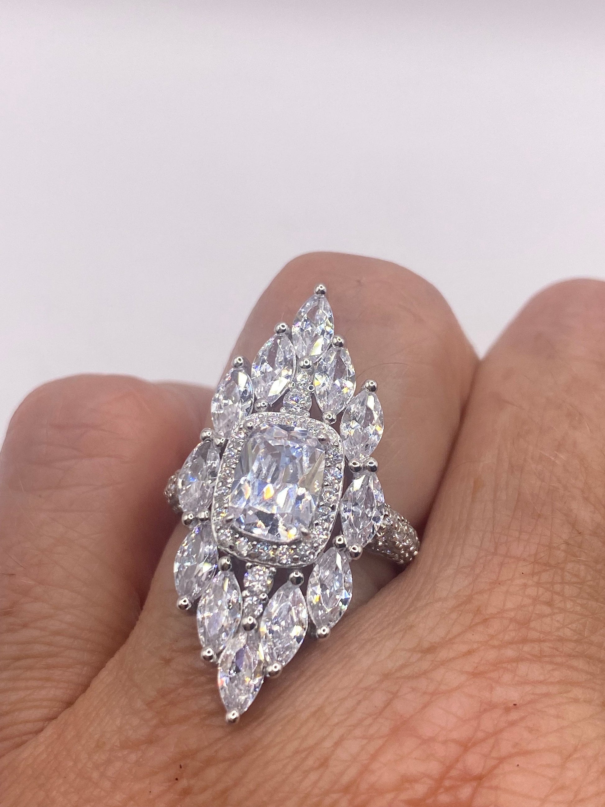 Vintage Cubic Zirconia Crystal Sterling Silver Ring Size 6