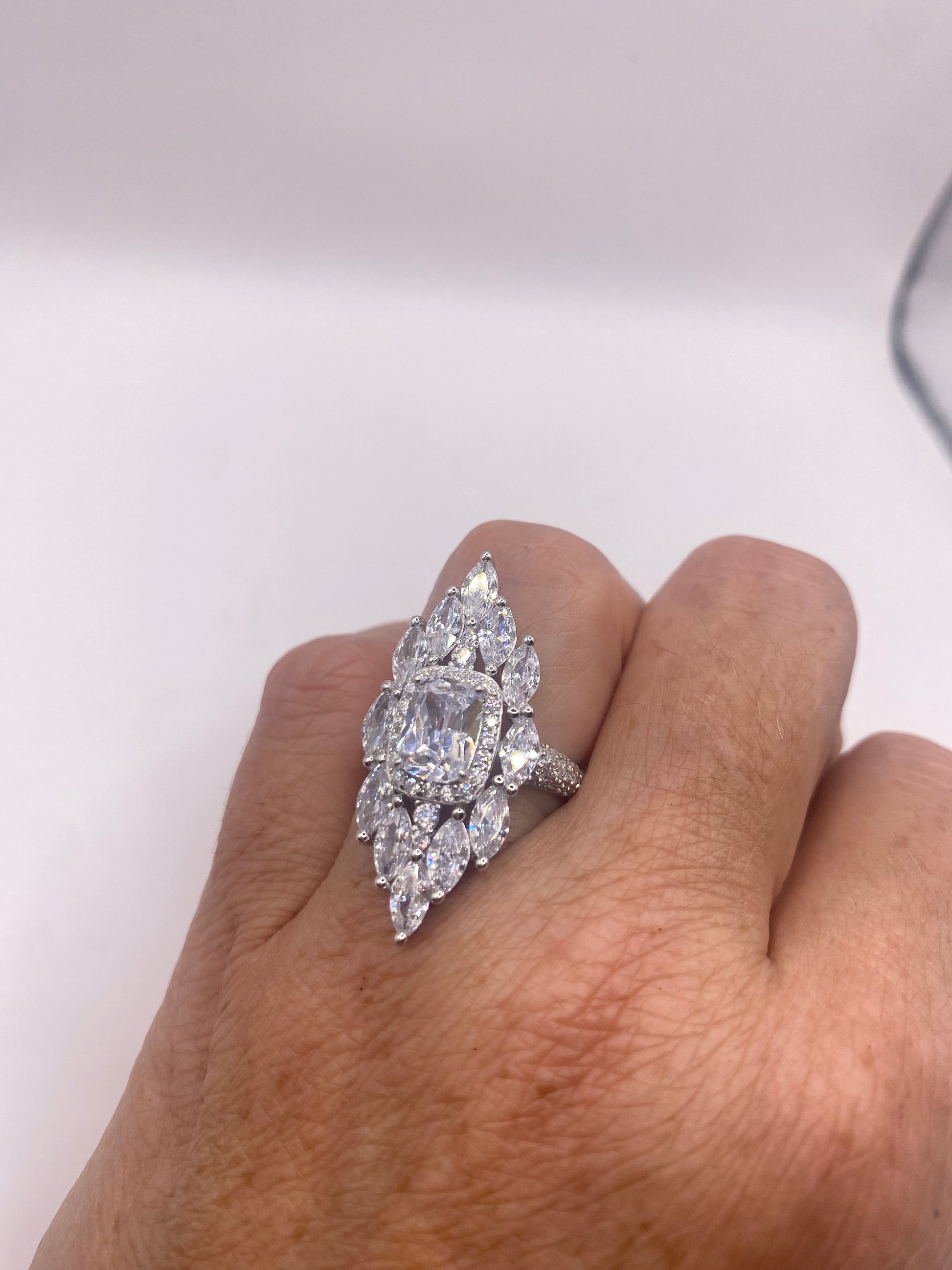Vintage Cubic Zirconia Crystal Sterling Silver Ring Size 6