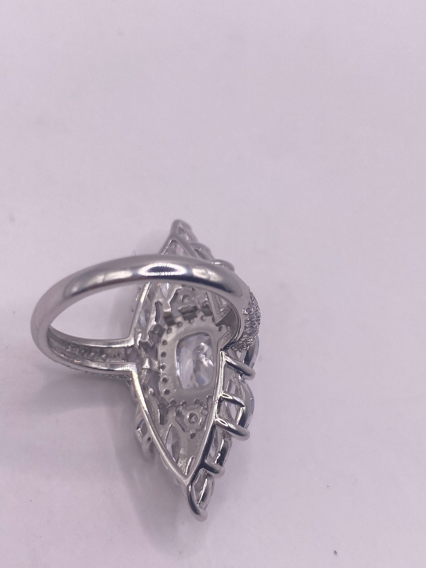 Vintage Cubic Zirconia Crystal Sterling Silver Ring Size 6