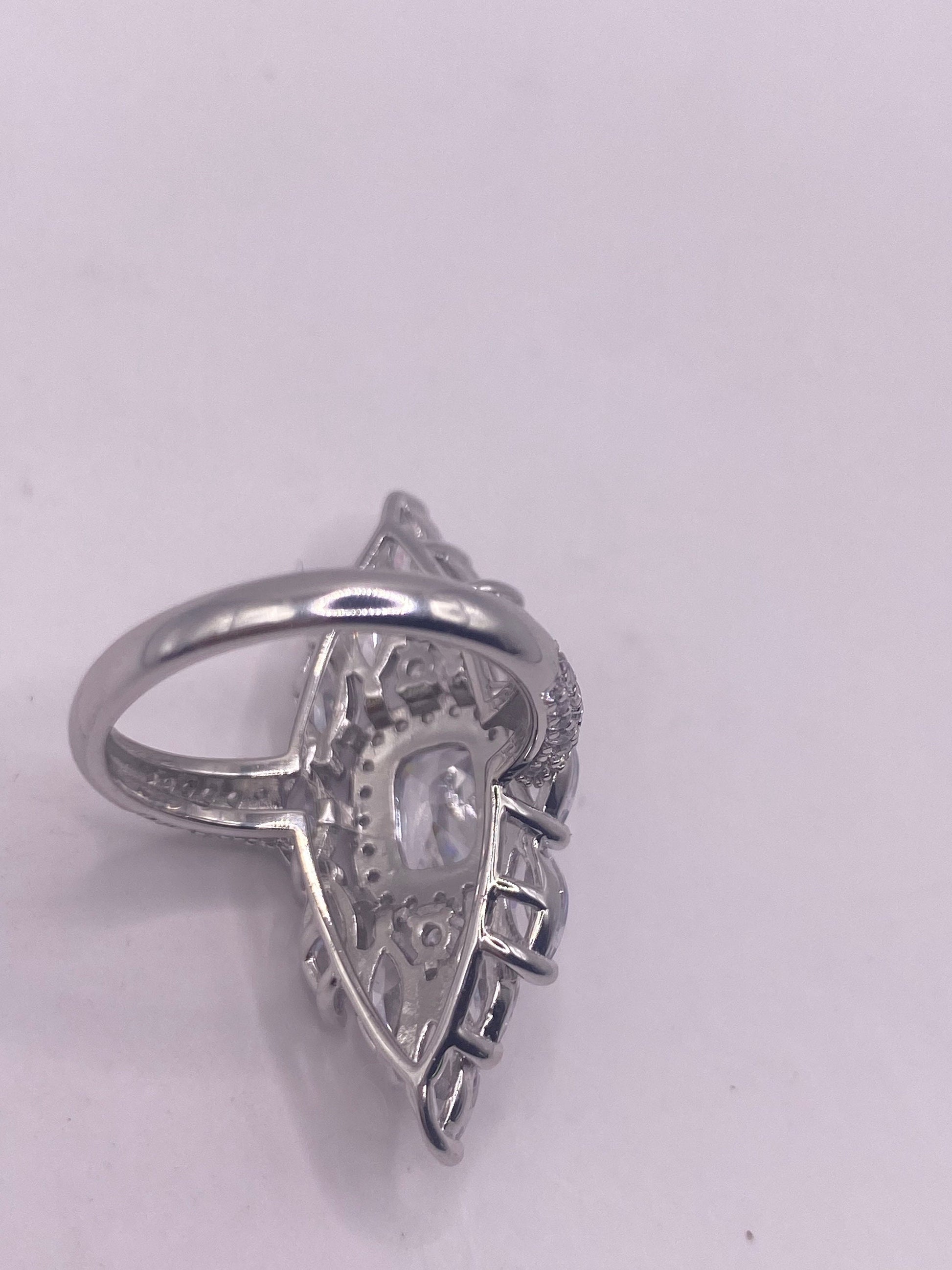 Vintage Cubic Zirconia Crystal Sterling Silver Ring Size 6