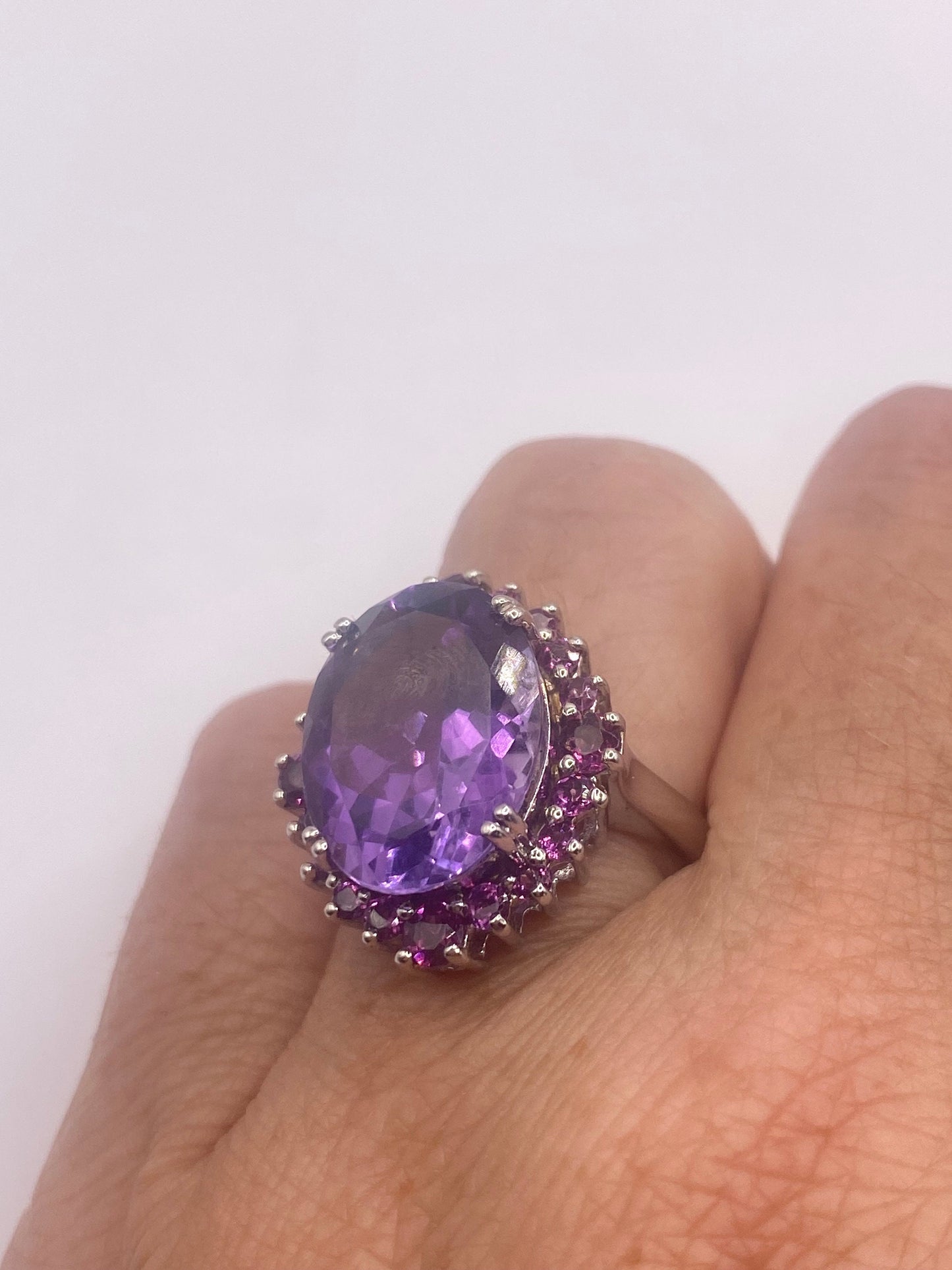Vintage Purple Amethyst Red Tourmaline 925 Sterling Silver Cocktail Ring