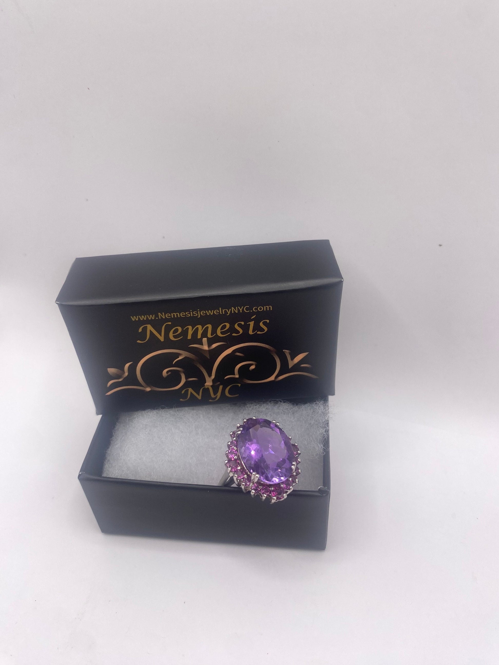 Vintage Purple Amethyst Red Tourmaline 925 Sterling Silver Cocktail Ring