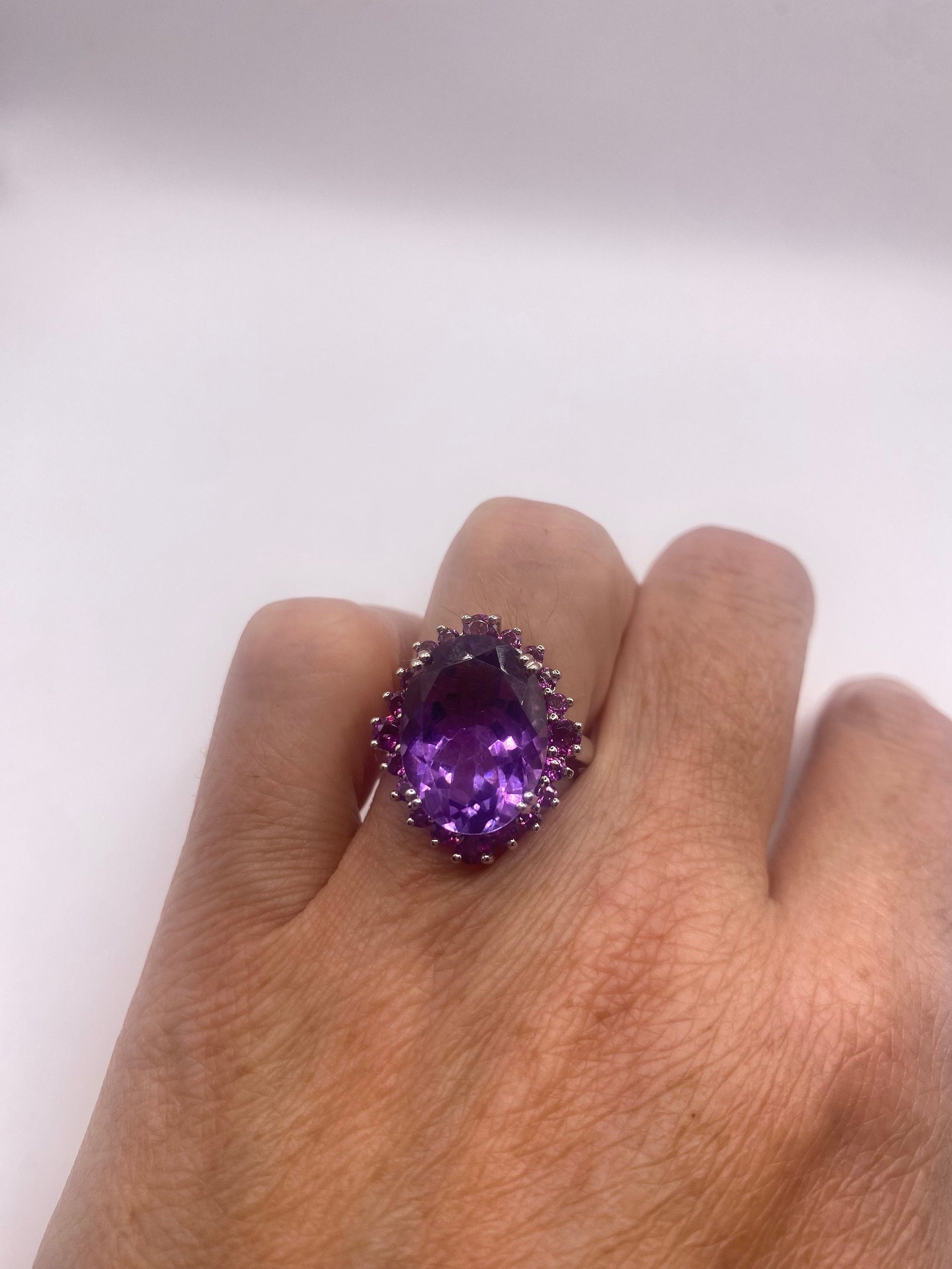 Vintage Purple Amethyst Red Tourmaline 925 Sterling Silver Cocktail Ring