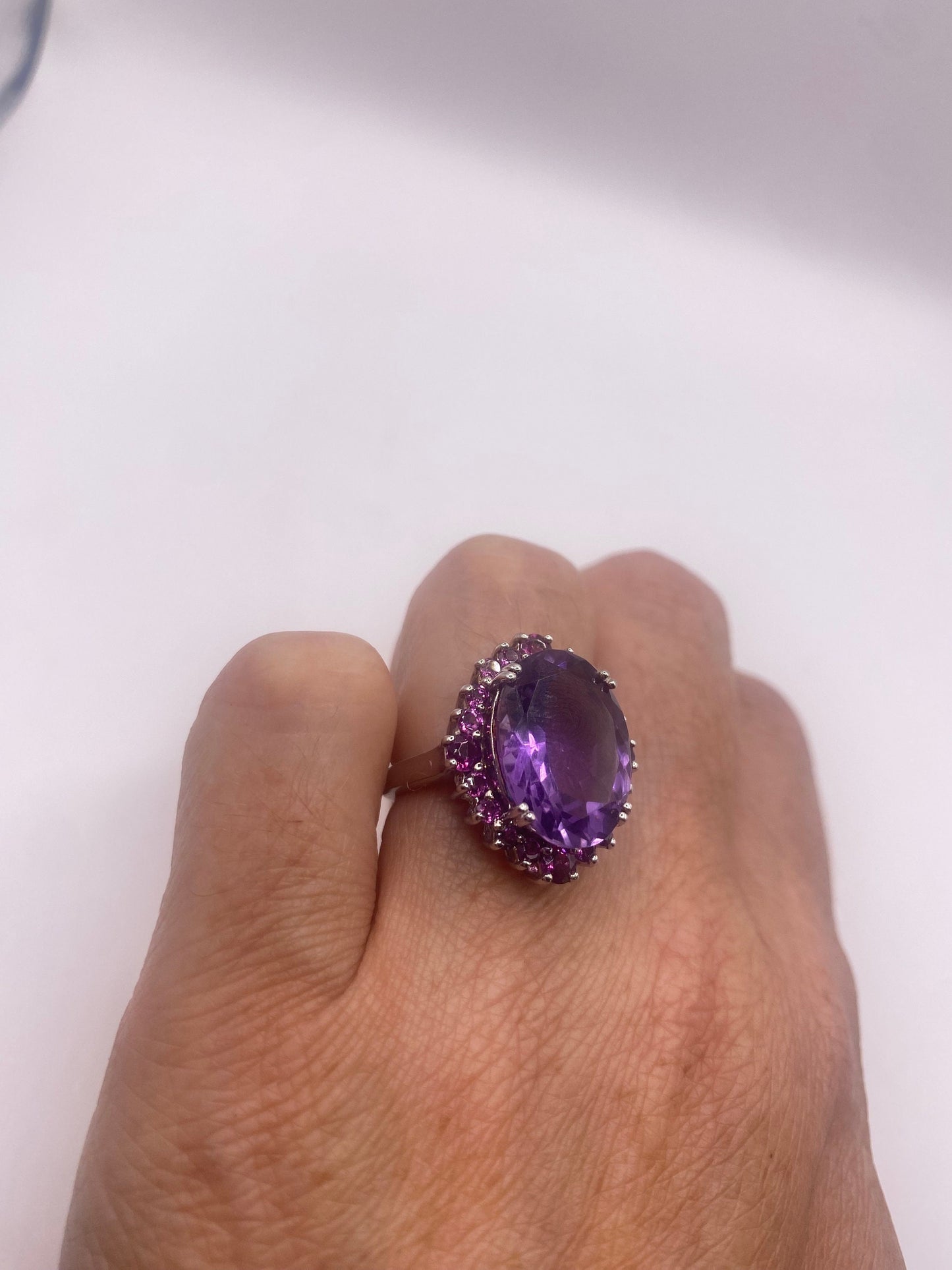 Vintage Purple Amethyst Red Tourmaline 925 Sterling Silver Cocktail Ring