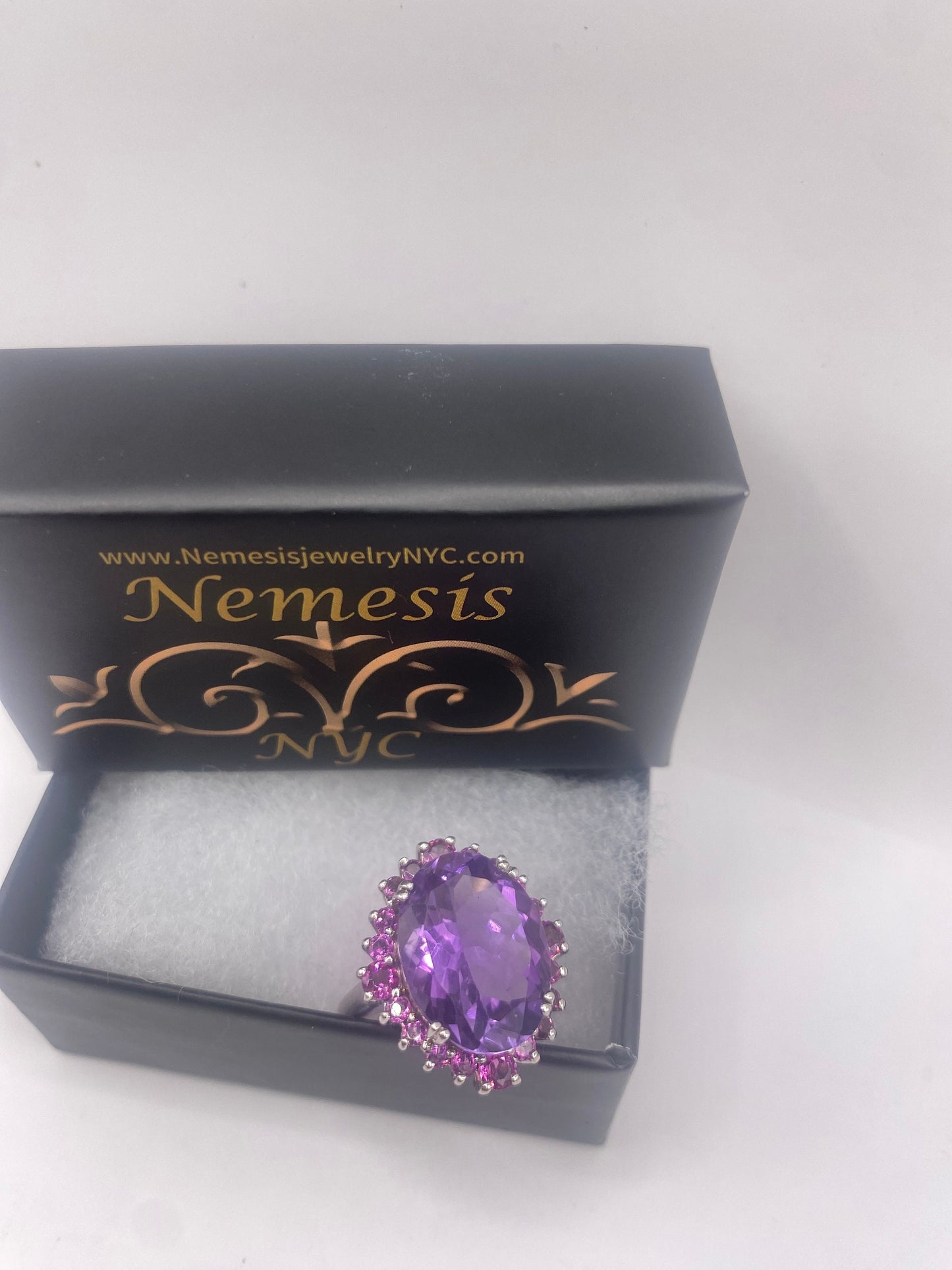 Vintage Purple Amethyst Red Tourmaline 925 Sterling Silver Cocktail Ring