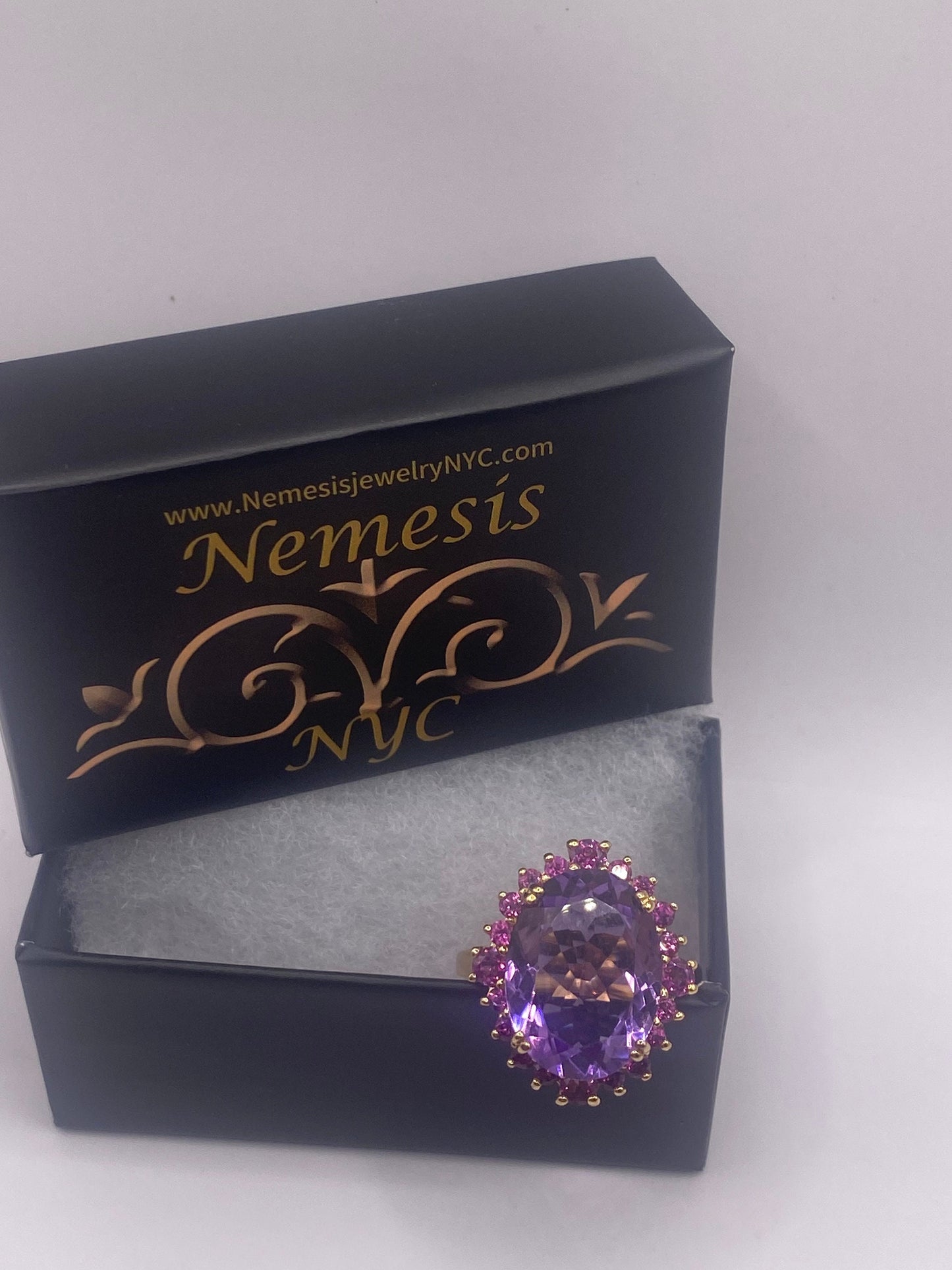 Vintage Purple Amethyst Red Tourmaline Gold 925 Sterling Silver Cocktail Ring