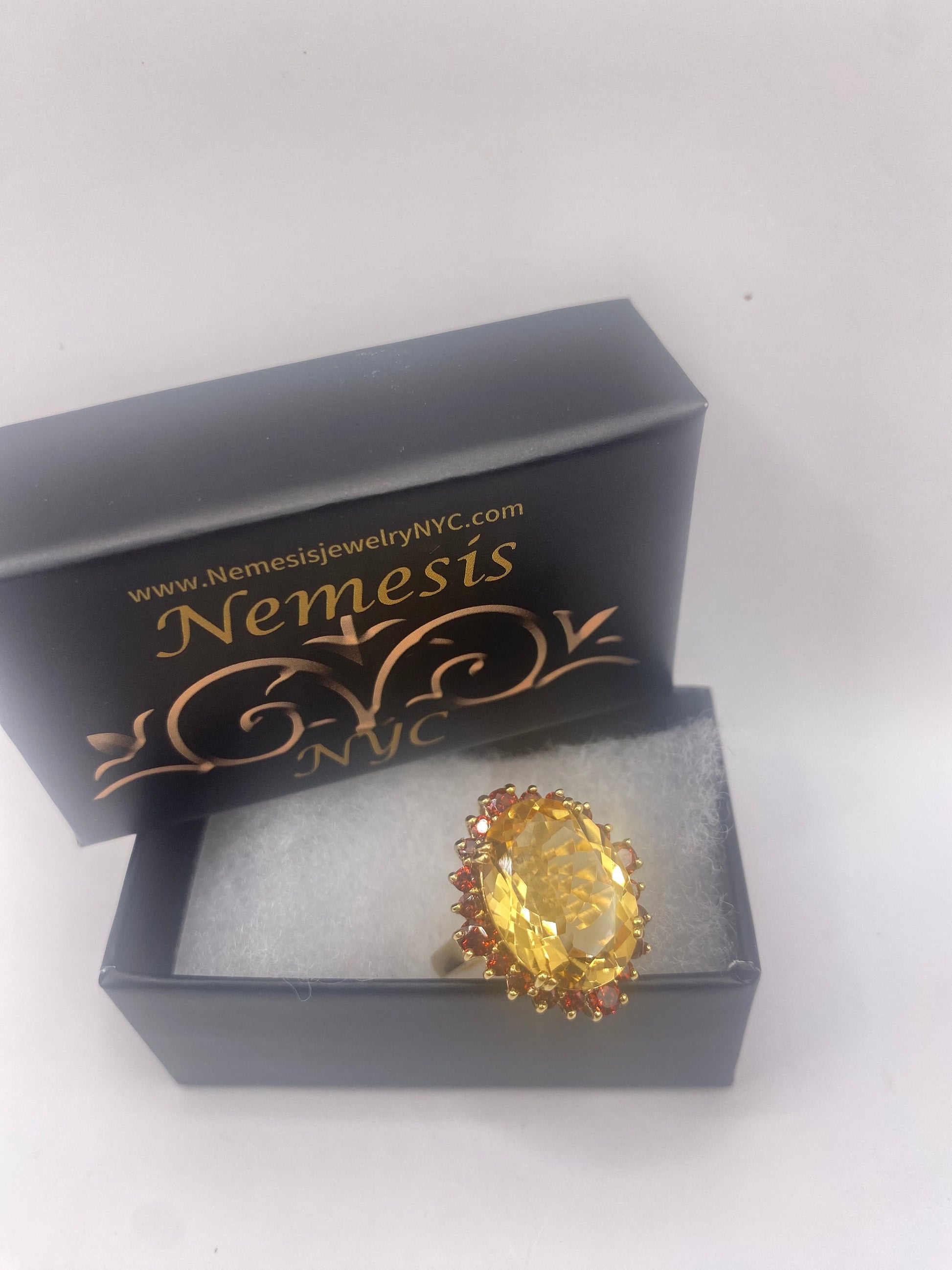 Vintage Golden Citrine and Red Garnet 925 Gold Sterling Silver Ring