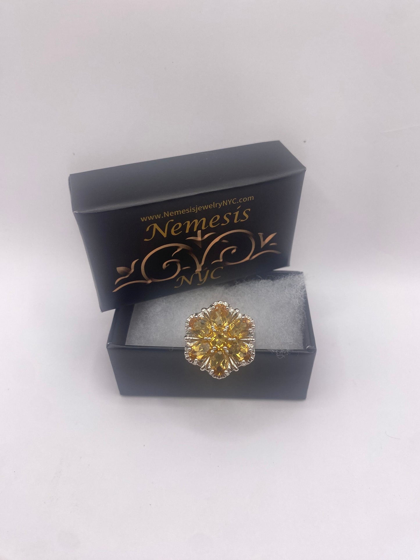 Vintage Golden Citrine and White Sapphire 925 Sterling Silver Ring