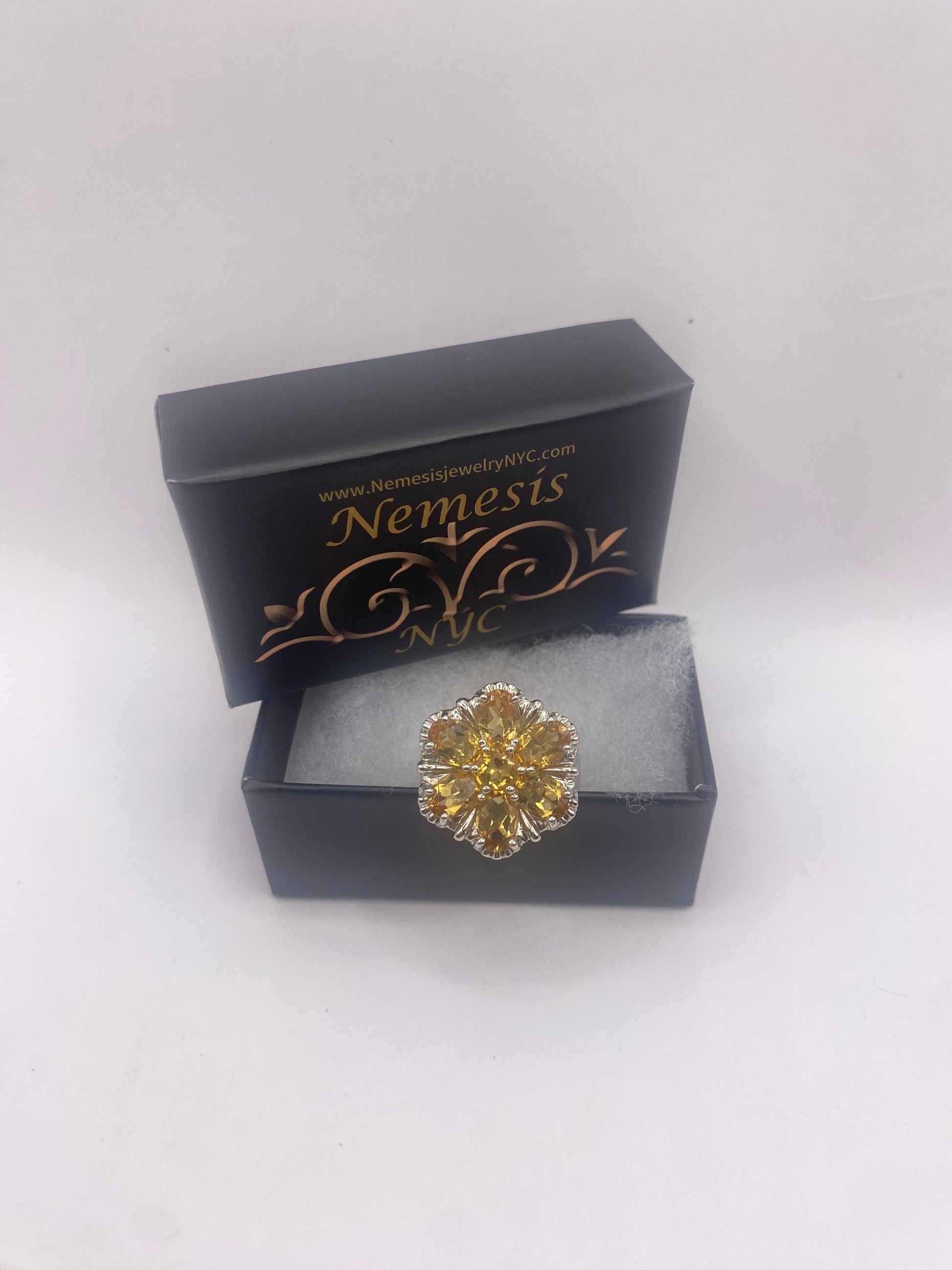 Vintage Golden Citrine and White Sapphire 925 Sterling Silver Ring