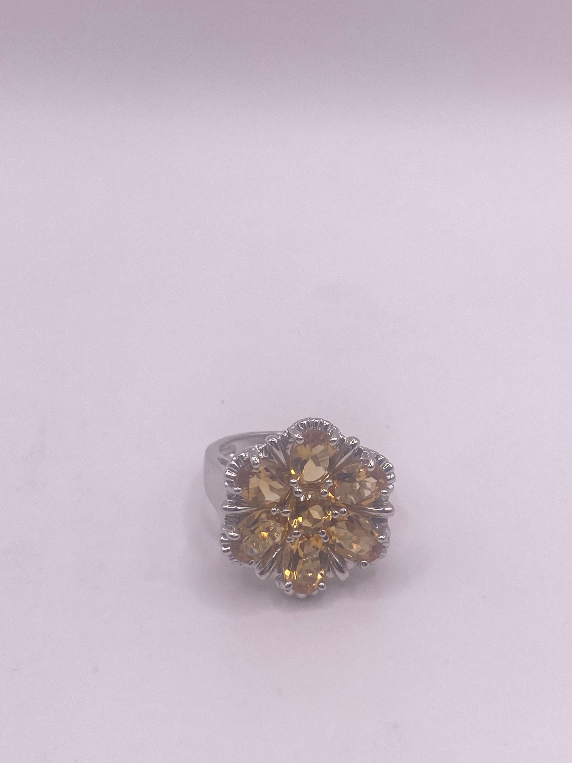 Vintage Golden Citrine and White Sapphire 925 Sterling Silver Ring