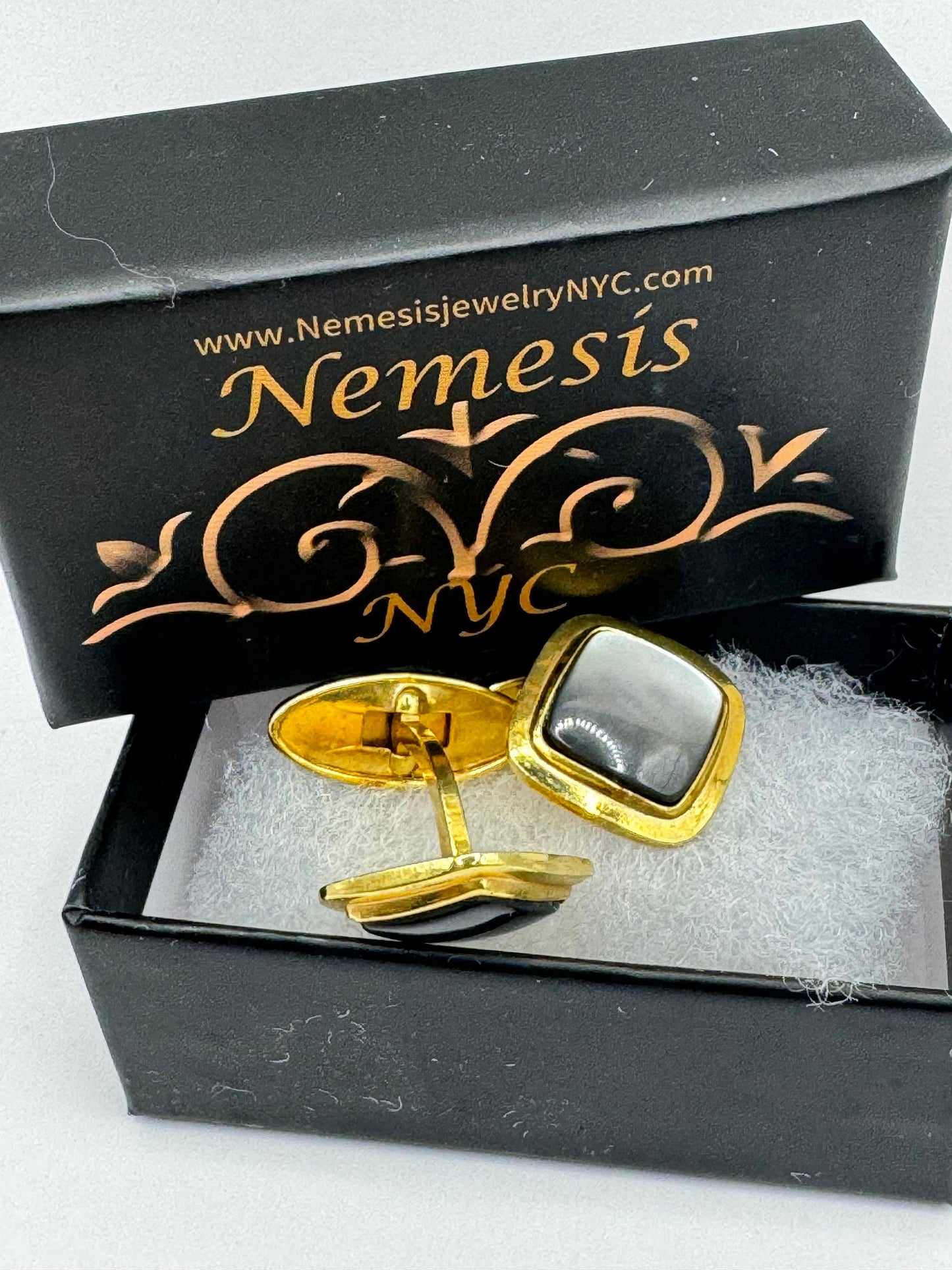 Vintage Golden Black Abalone Cuff Links