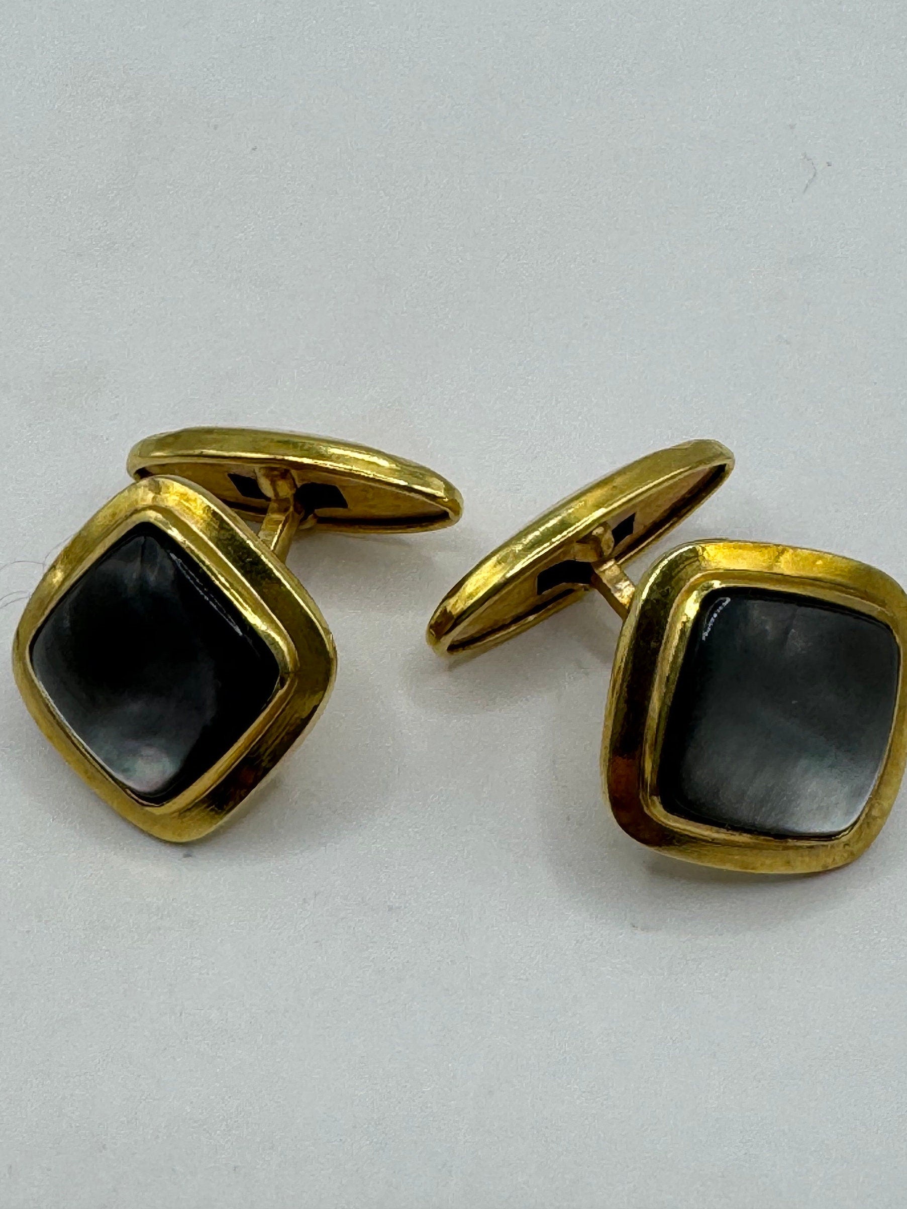 Vintage Golden Black Abalone Cuff Links