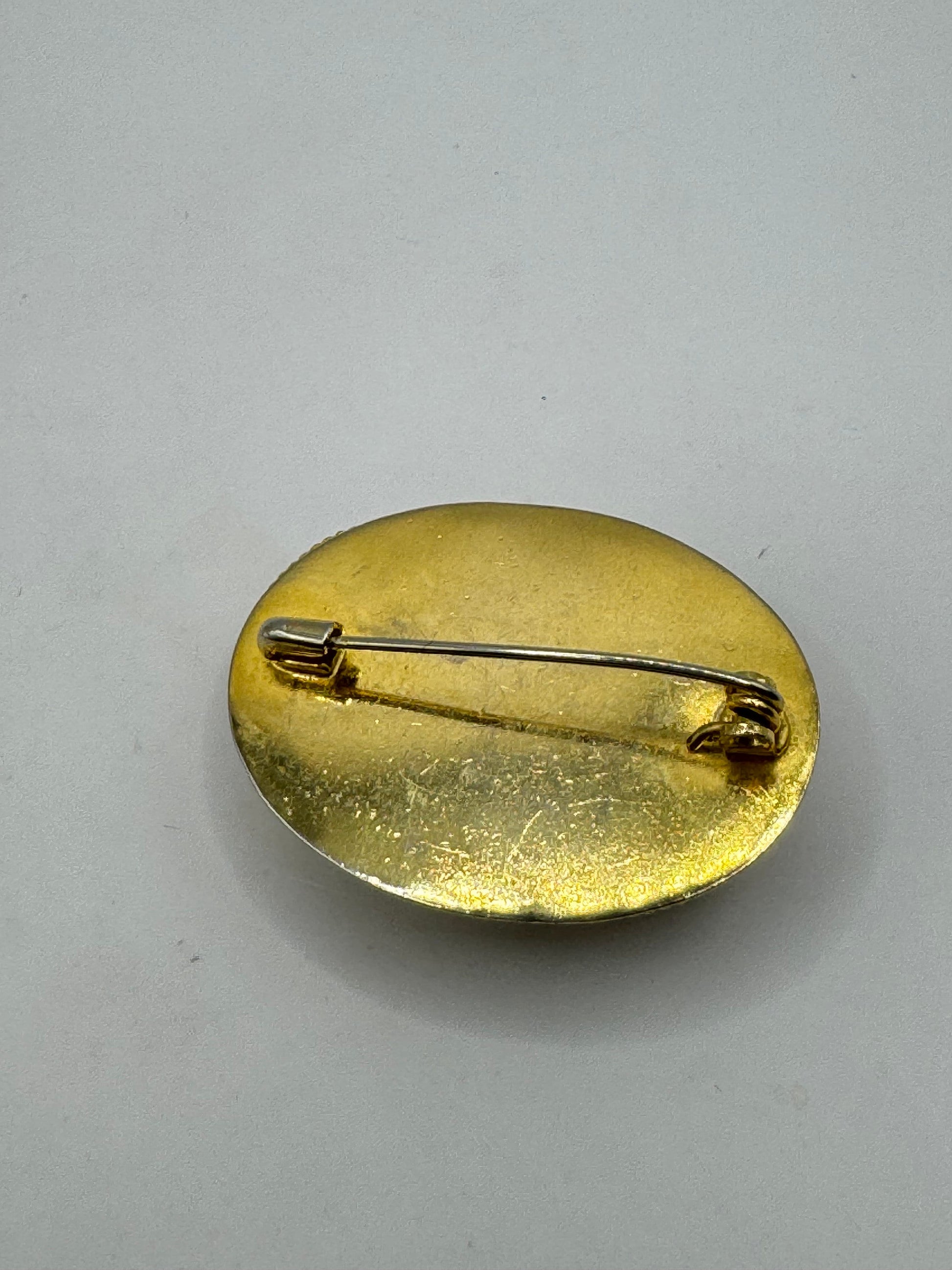 Vintage Green Agate Gold Bronze Brooch
