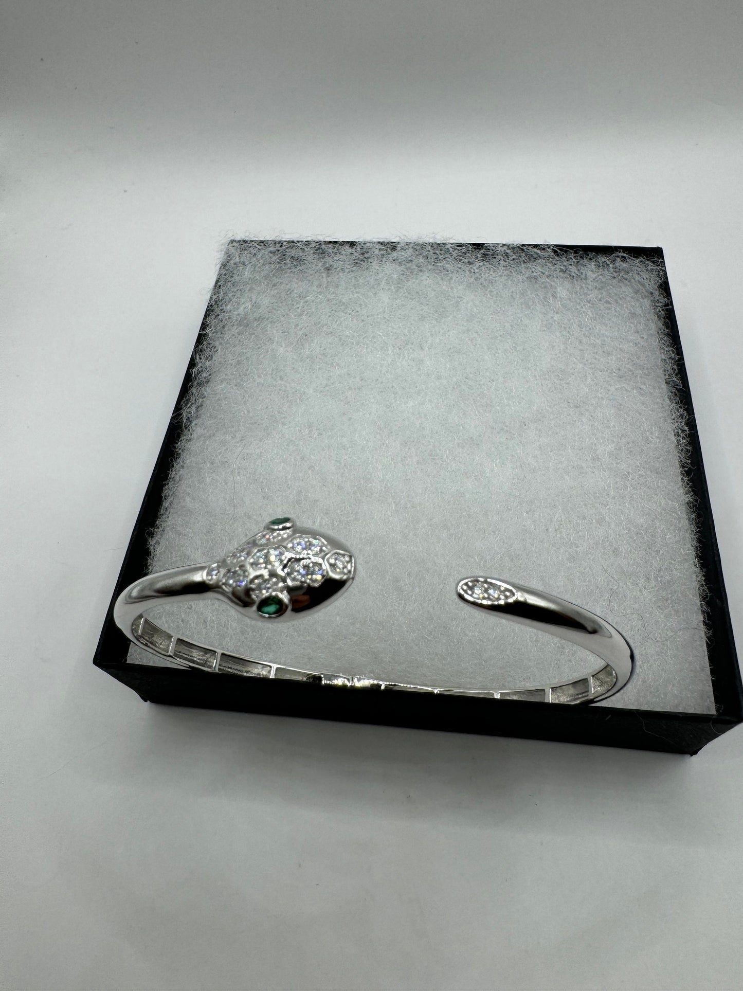 Vintage Snake Bangle Cuff Bracelet 925 Sterling Silver Crystal Pave