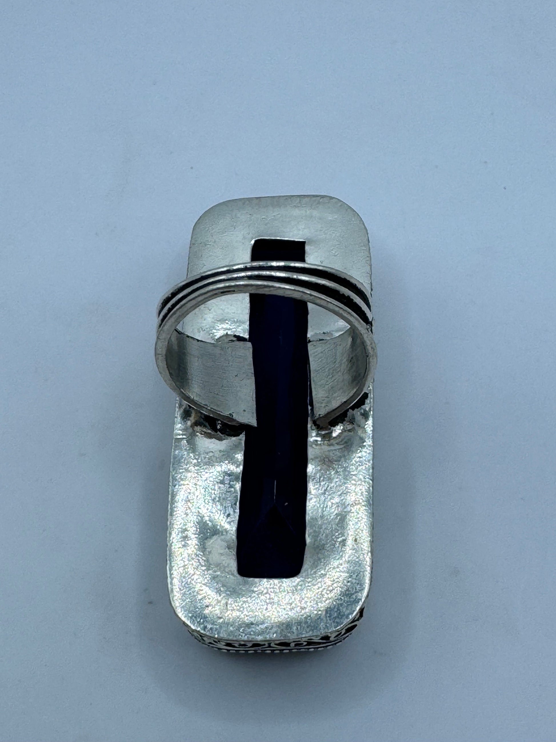 Vintage Blue Colbolt Glass Deco Cocktail Ring Size 6.5