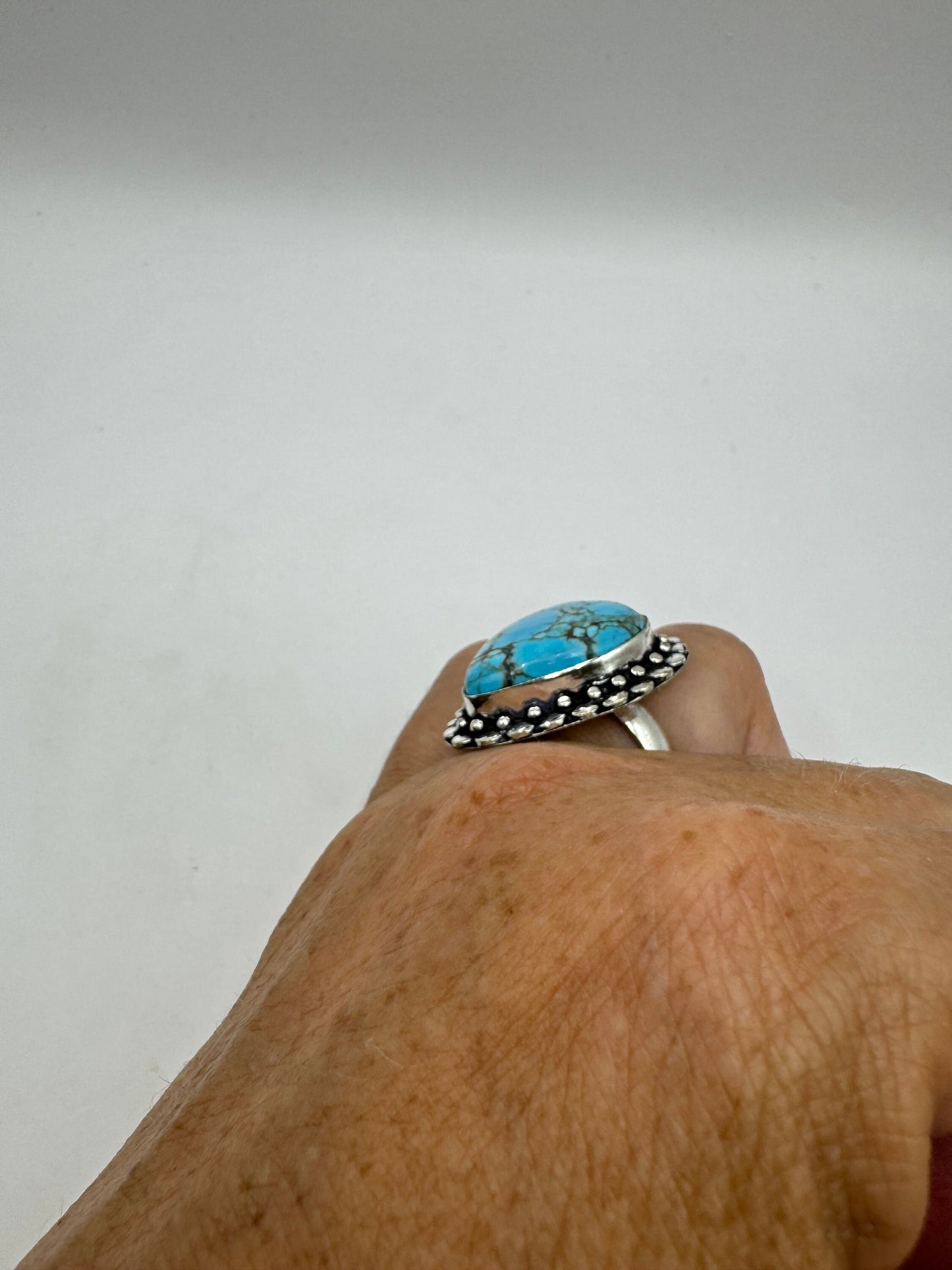 Vintage Blue Genuine Tibetan Turquoise Statement Chunky Heart Cocktail Ring Size 7