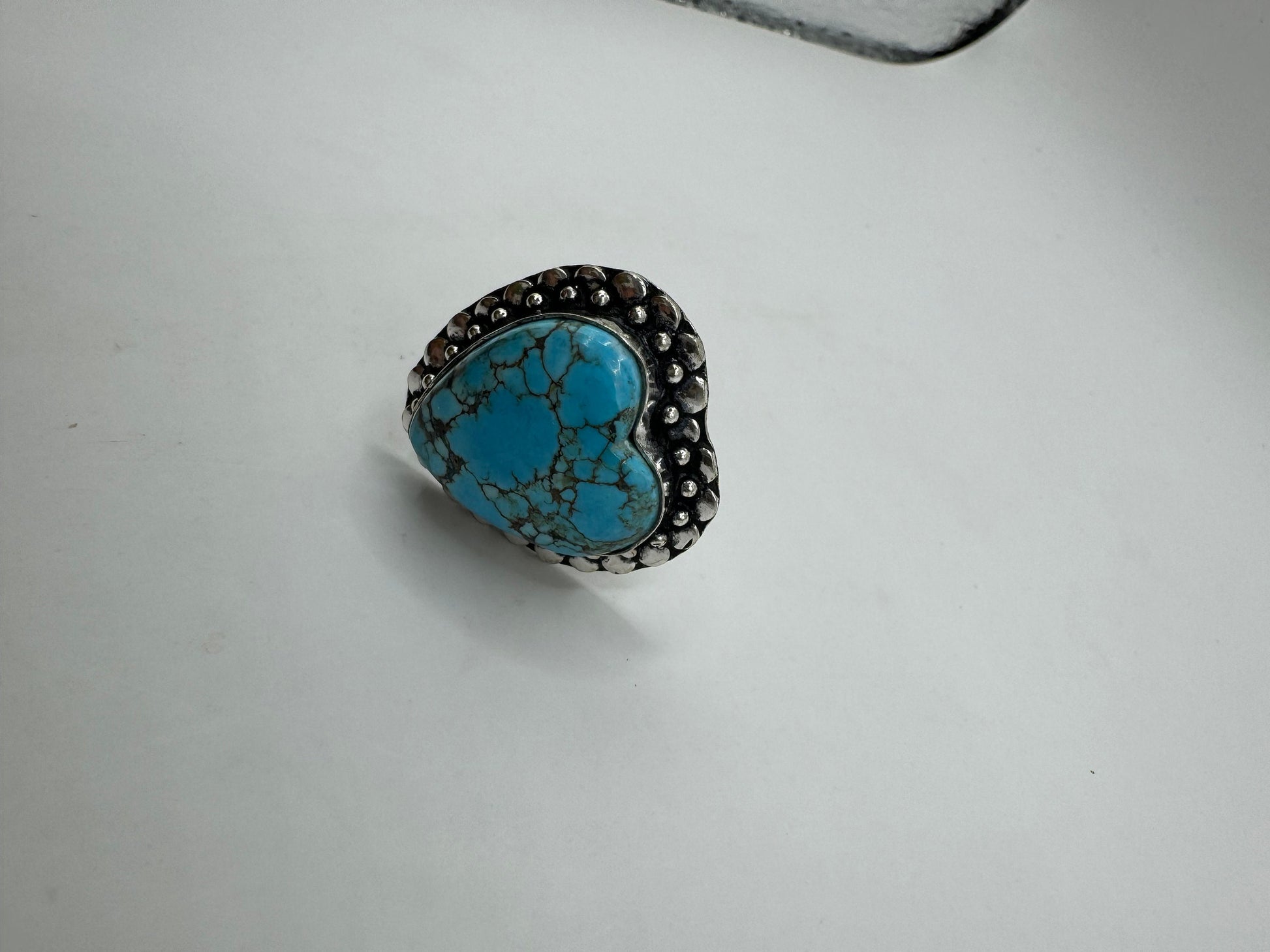 Vintage Blue Genuine Tibetan Turquoise Statement Chunky Heart Cocktail Ring Size 7
