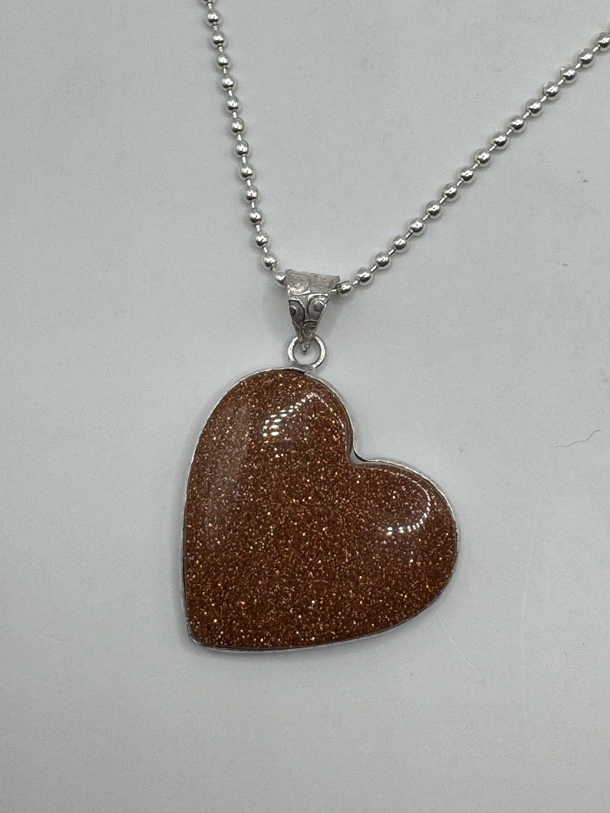 Vintage Golden Sandstone Heart Choker Goldstone Silver Necklace