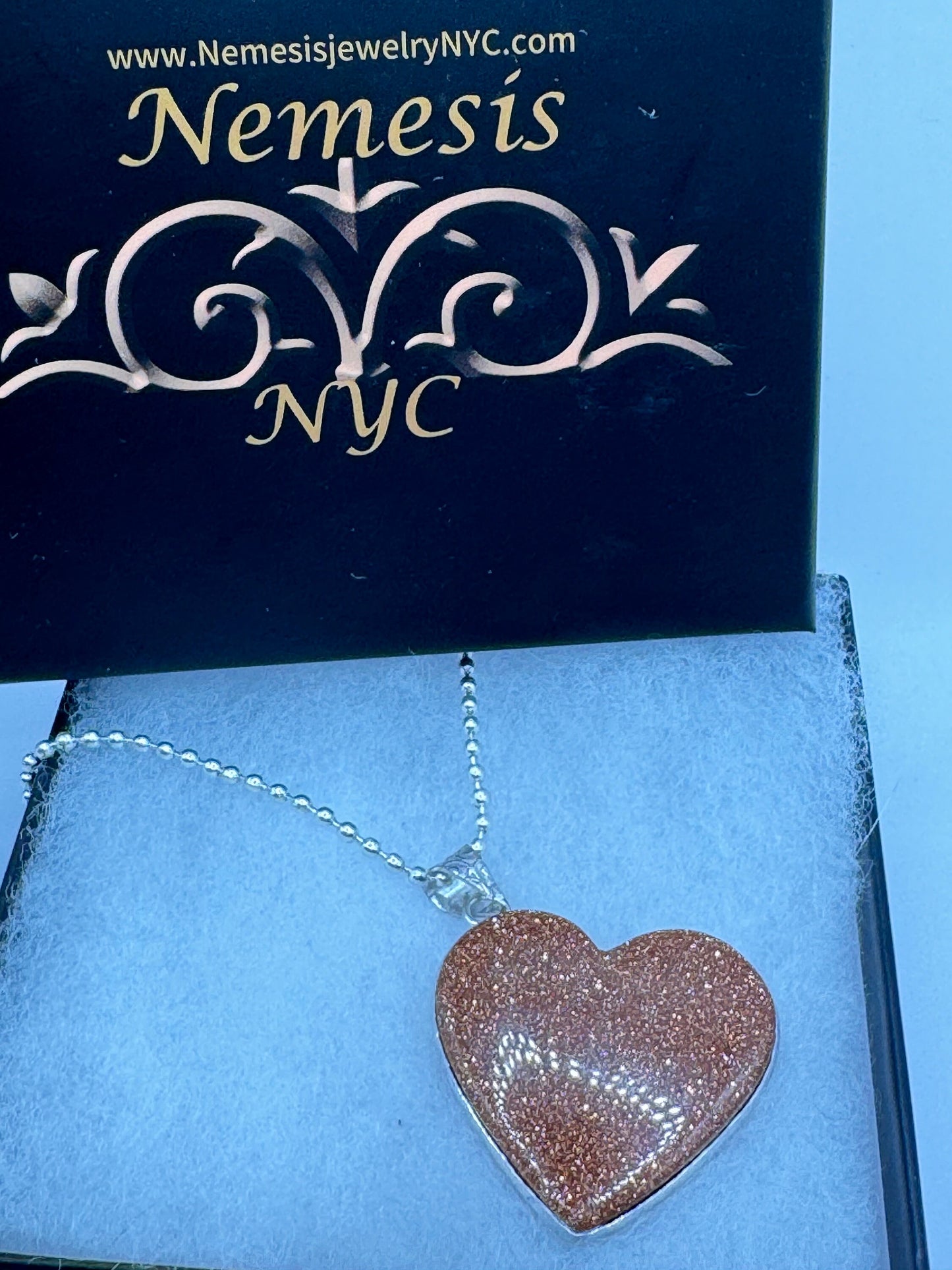 Vintage Golden Sandstone Heart Choker Goldstone Silver Necklace
