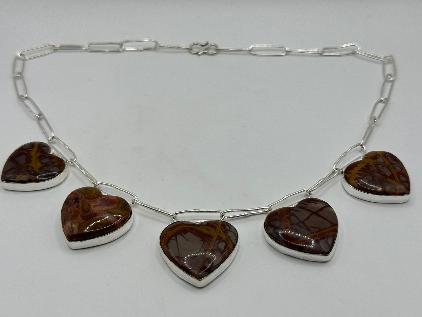 Vintage Golden Picture Jasper Heart Choker Goldstone Silver Necklace