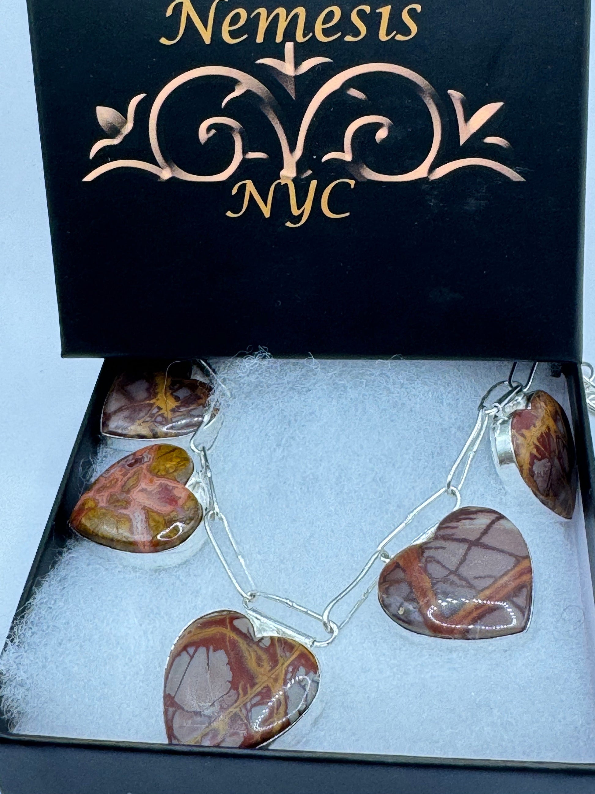 Vintage Golden Picture Jasper Heart Choker Goldstone Silver Necklace