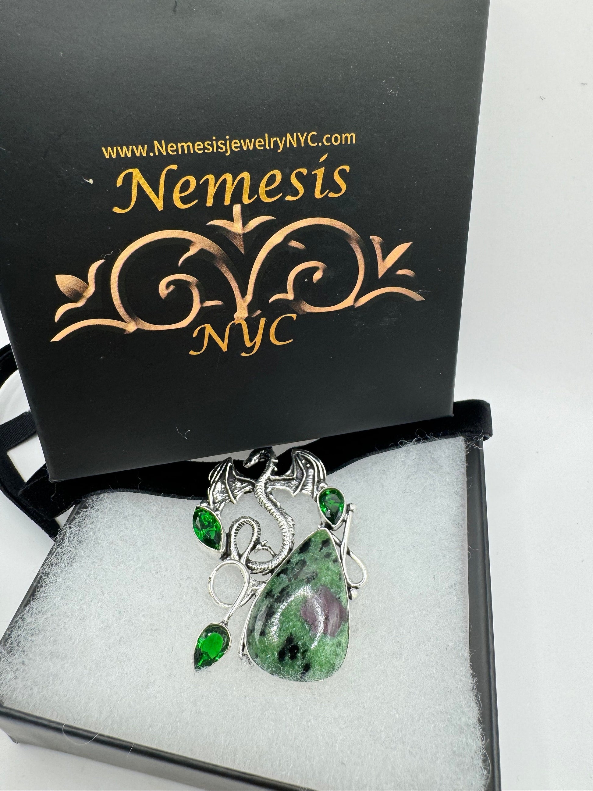 Vintage Silver Genuine Ruby Zoisite Choker Black Velvet Necklace.