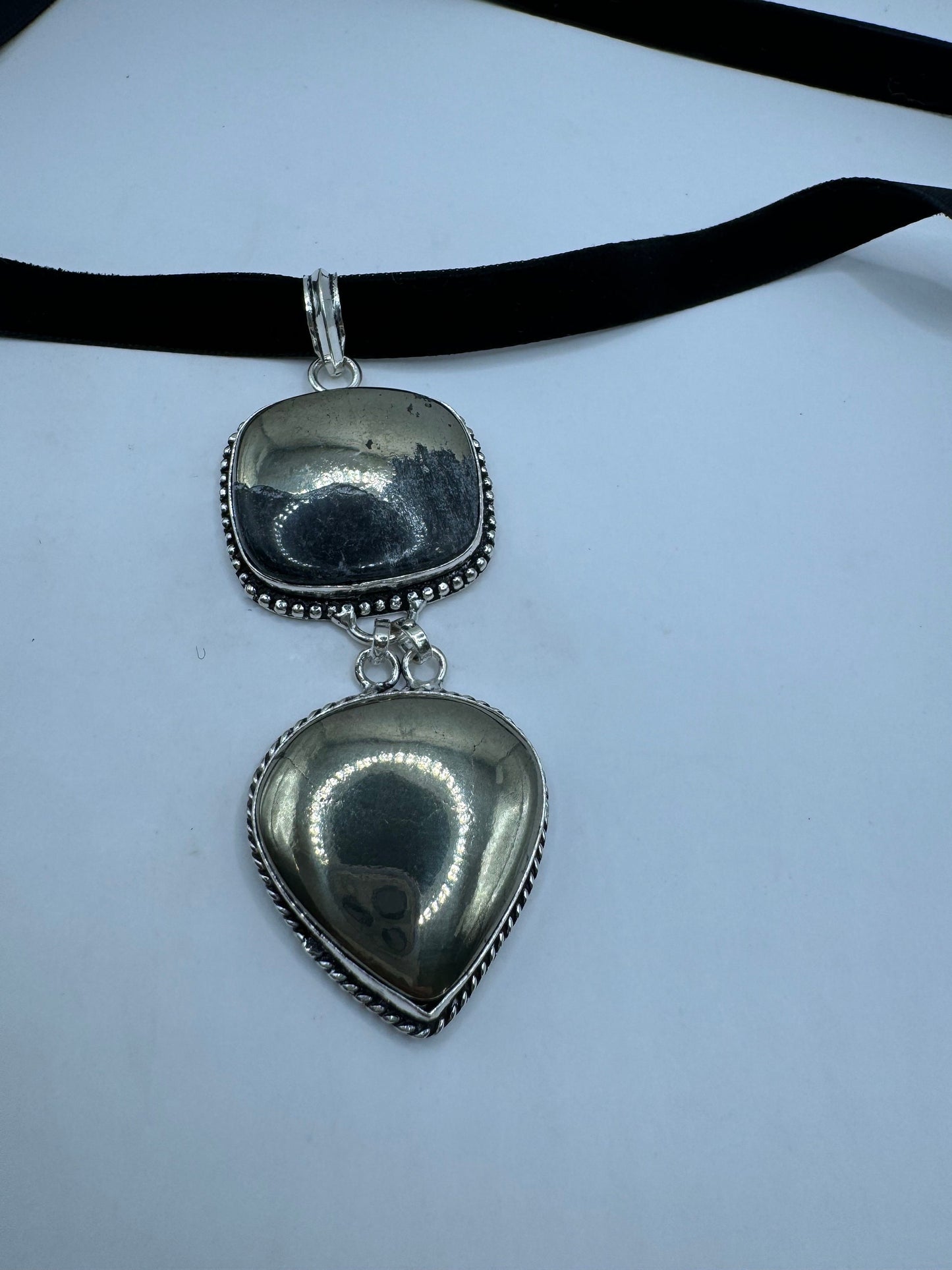 Vintage Silver Genuine Pyrite druzy Dangle Pendant Necklace
