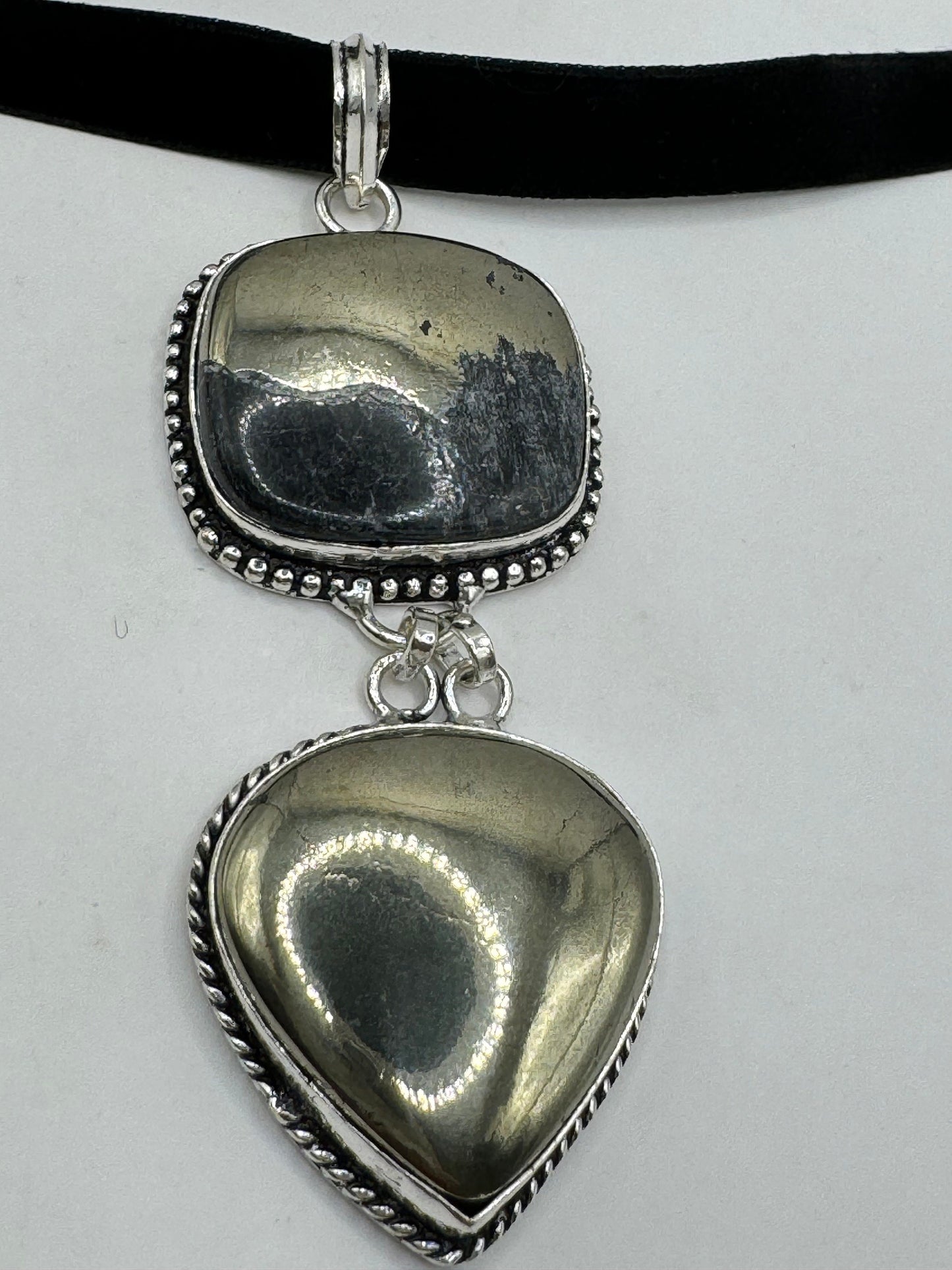 Vintage Silver Genuine Pyrite druzy Dangle Pendant Necklace