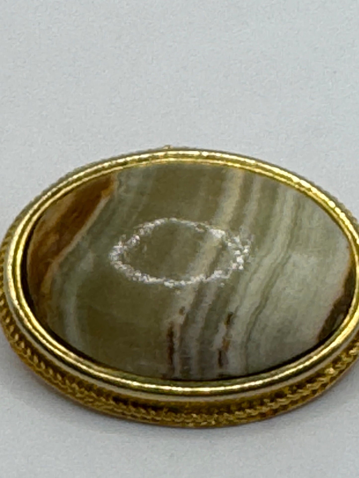 Vintage Green Agate Gold Bronze Brooch