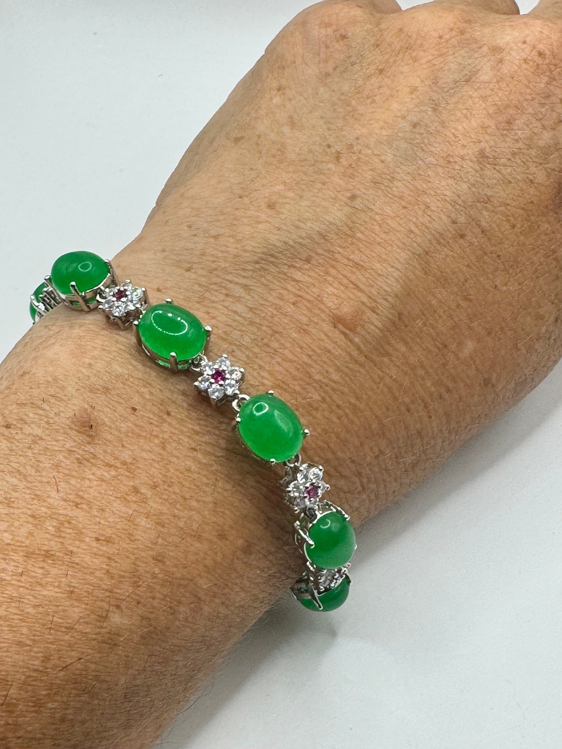 Vintage Green Jade Tennis Bracelet Gold Bronze