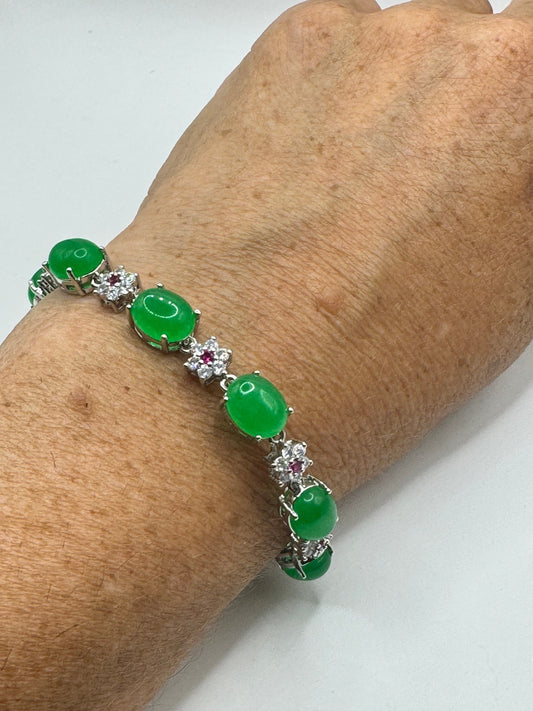 Vintage Green Jade Tennis Bracelet Gold Bronze