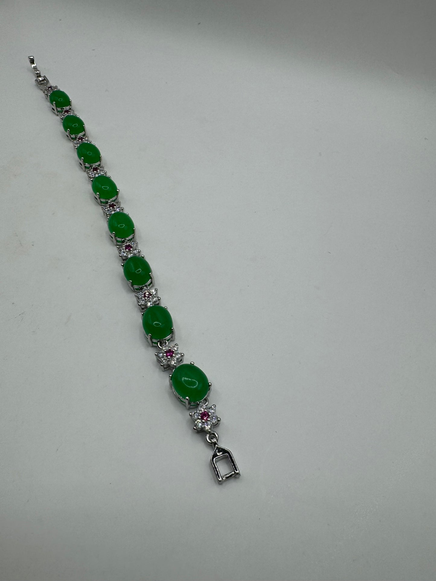 Vintage Green Jade Tennis Bracelet Gold Bronze