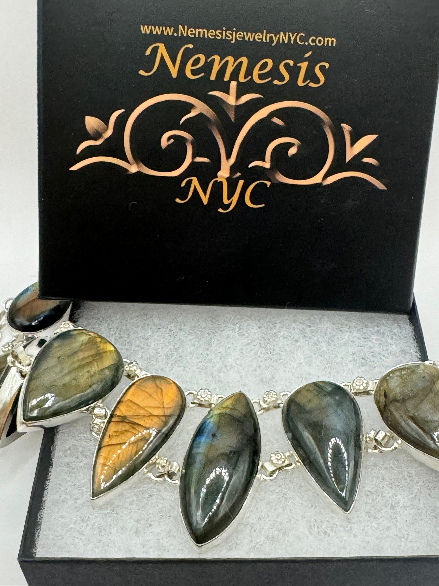 Vintage Silver Genuine Rainbow Labradorite Statement Collar Choker Necklace