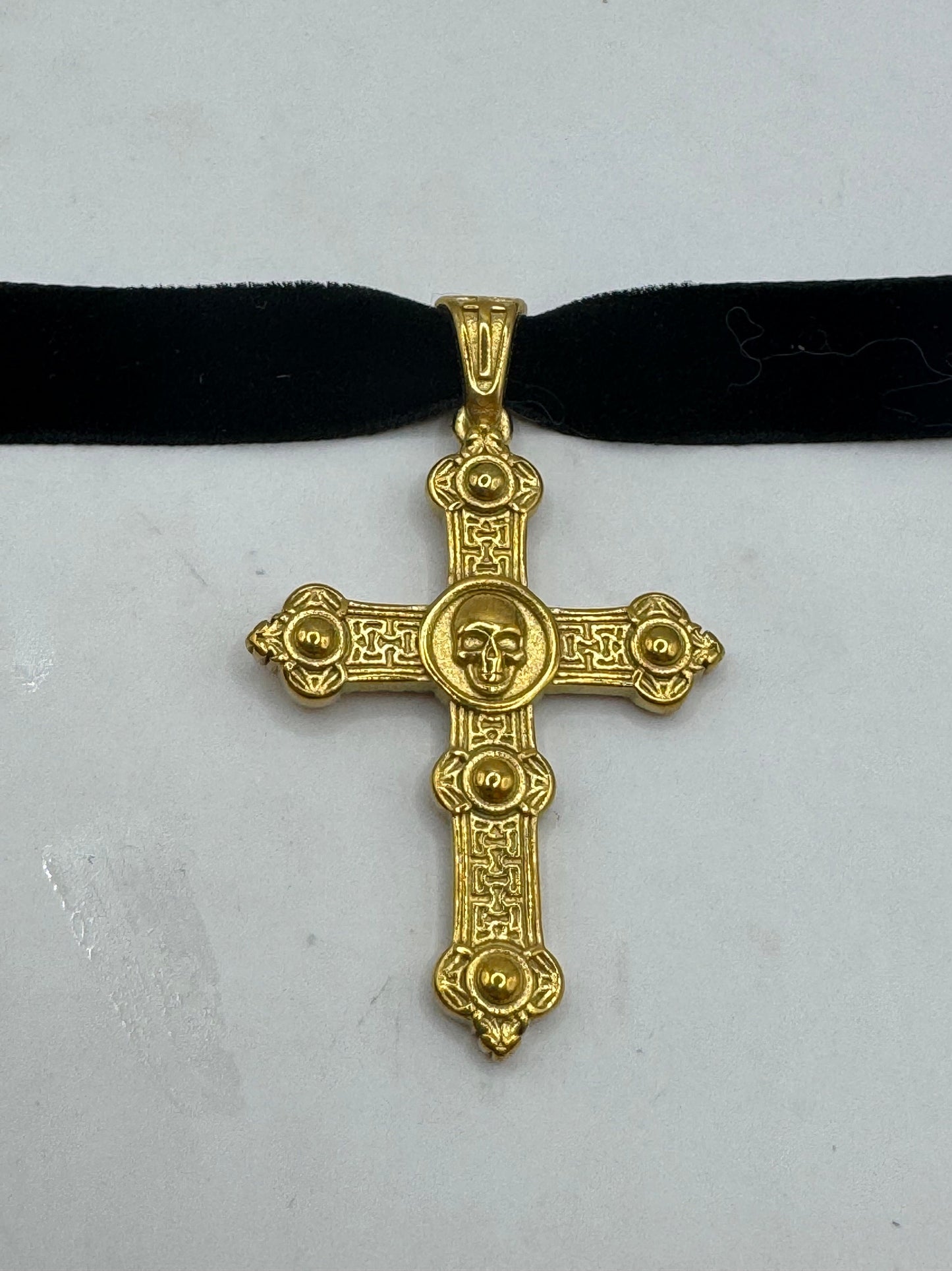 Vintage Celtic Golden Stainless Steel Cross Pendant Necklace