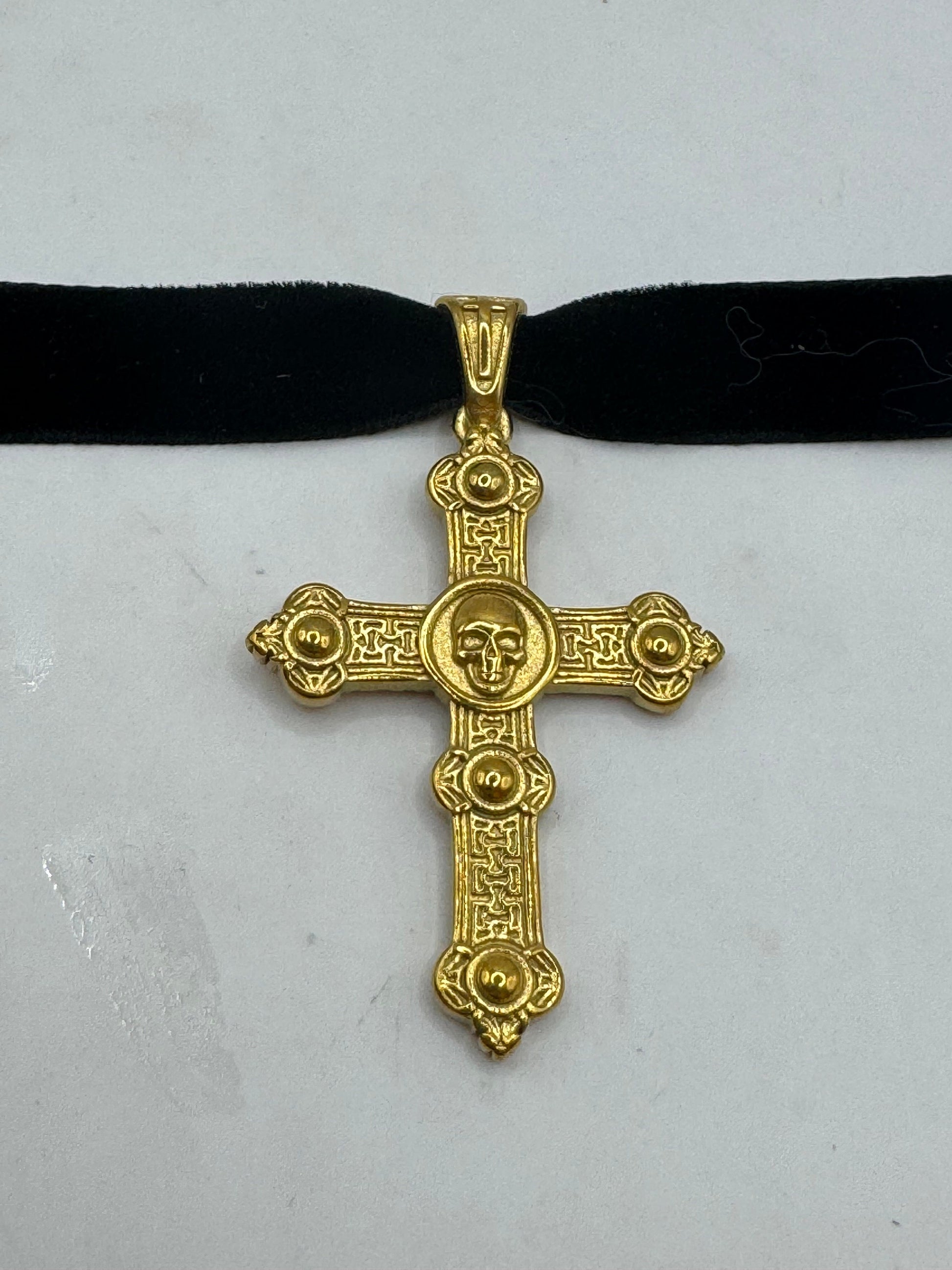 Vintage Celtic Golden Stainless Steel Cross Pendant Necklace