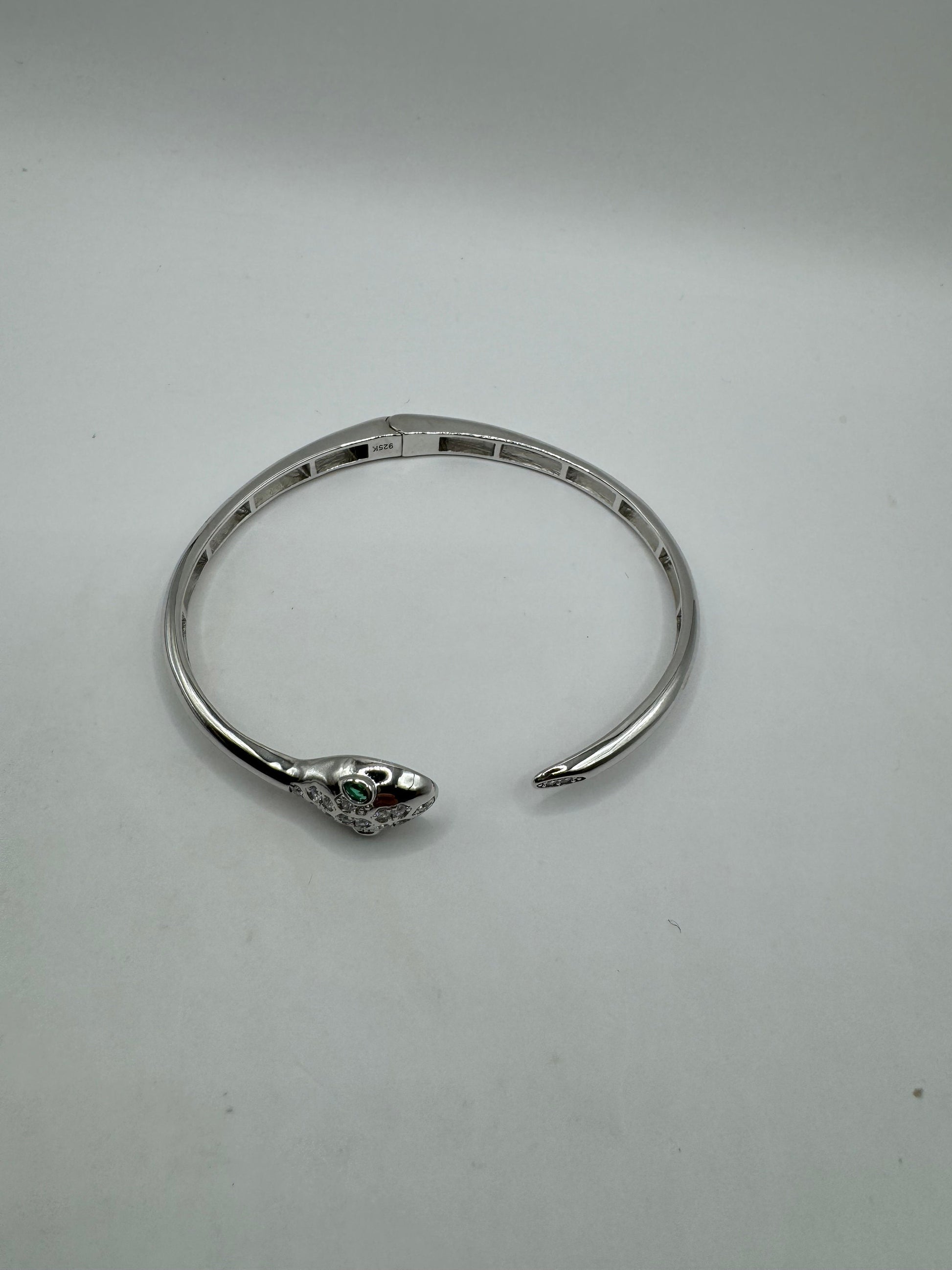 Vintage Snake Bangle Cuff Bracelet 925 Sterling Silver Crystal Pave