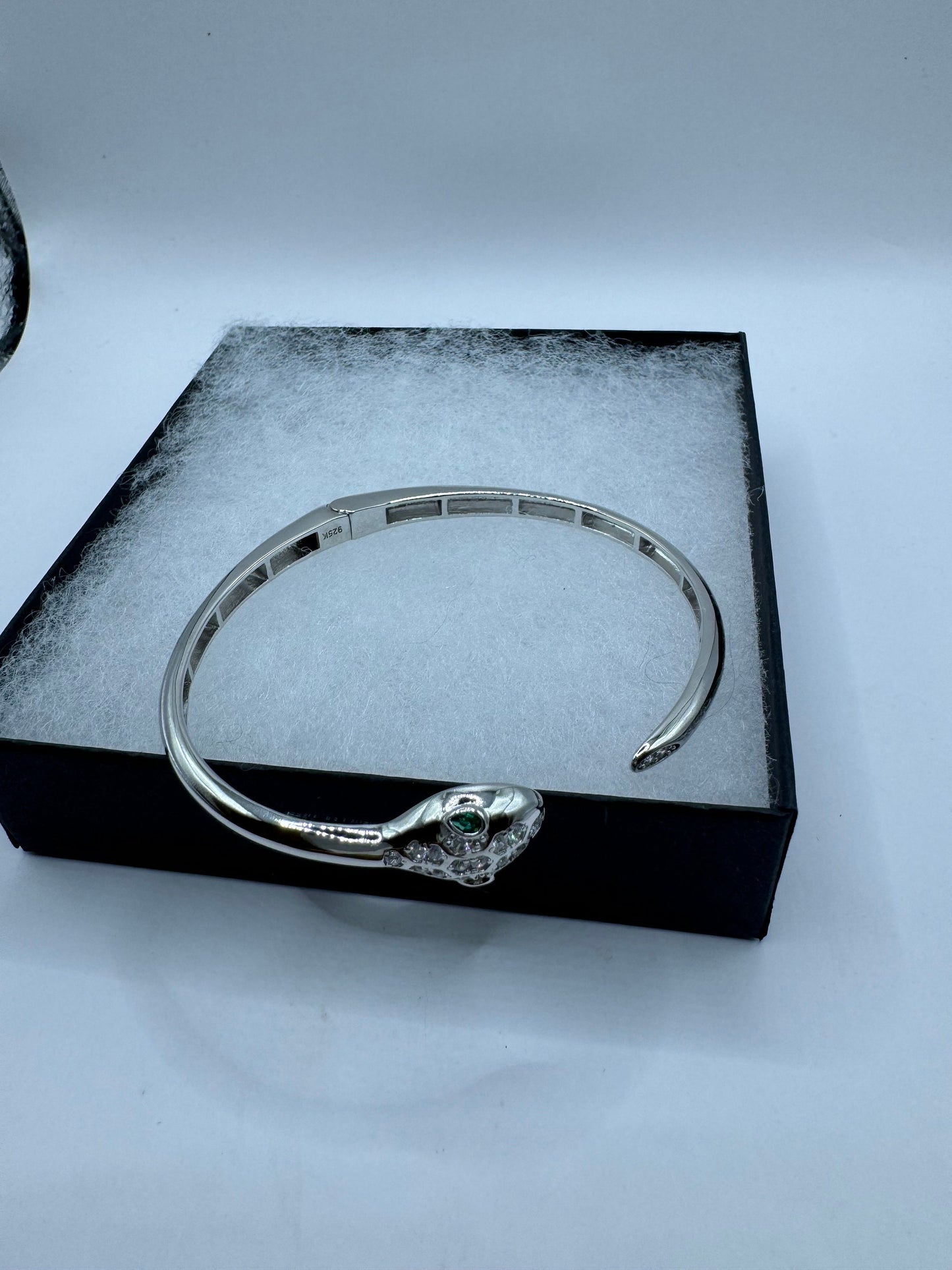 Vintage Snake Bangle Cuff Bracelet 925 Sterling Silver Crystal Pave