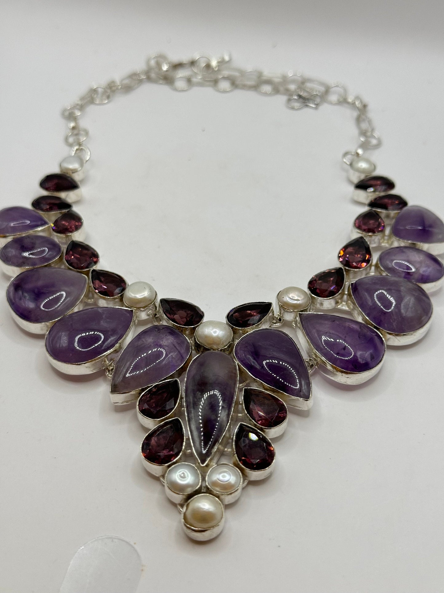 Vintage Purple Amethyst Garnet Pearl Choker Bohemian Collar Necklace