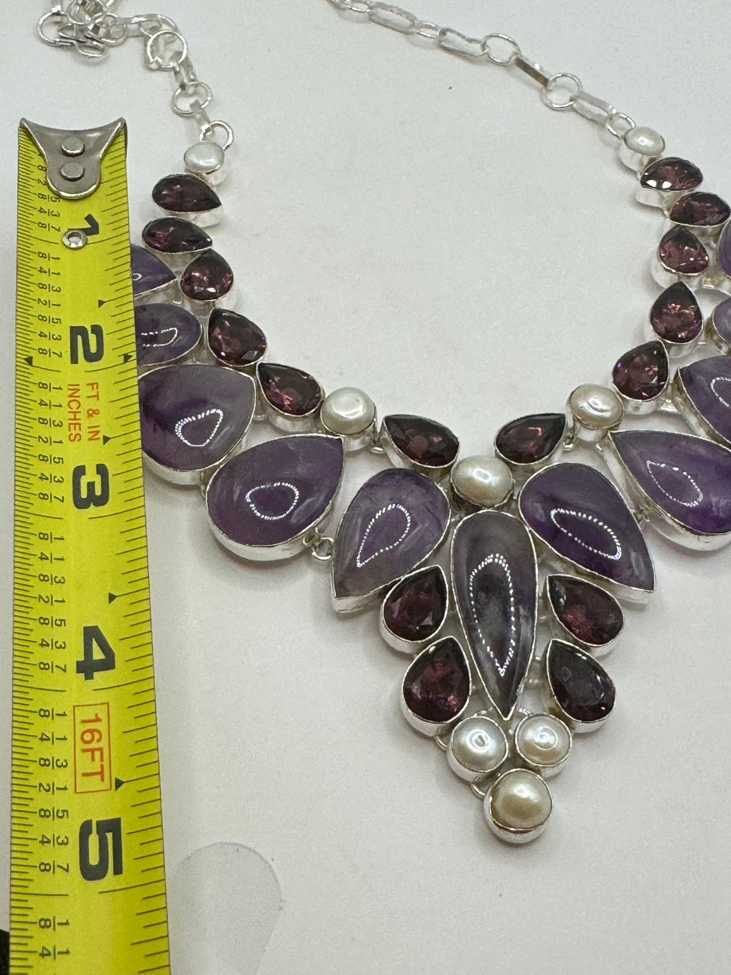 Vintage Purple Amethyst Garnet Pearl Choker Bohemian Collar Necklace