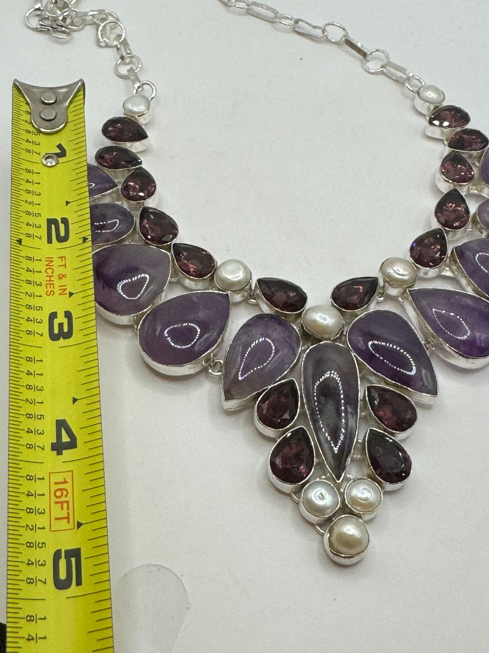 Vintage Purple Amethyst Garnet Pearl Choker Bohemian Collar Necklace