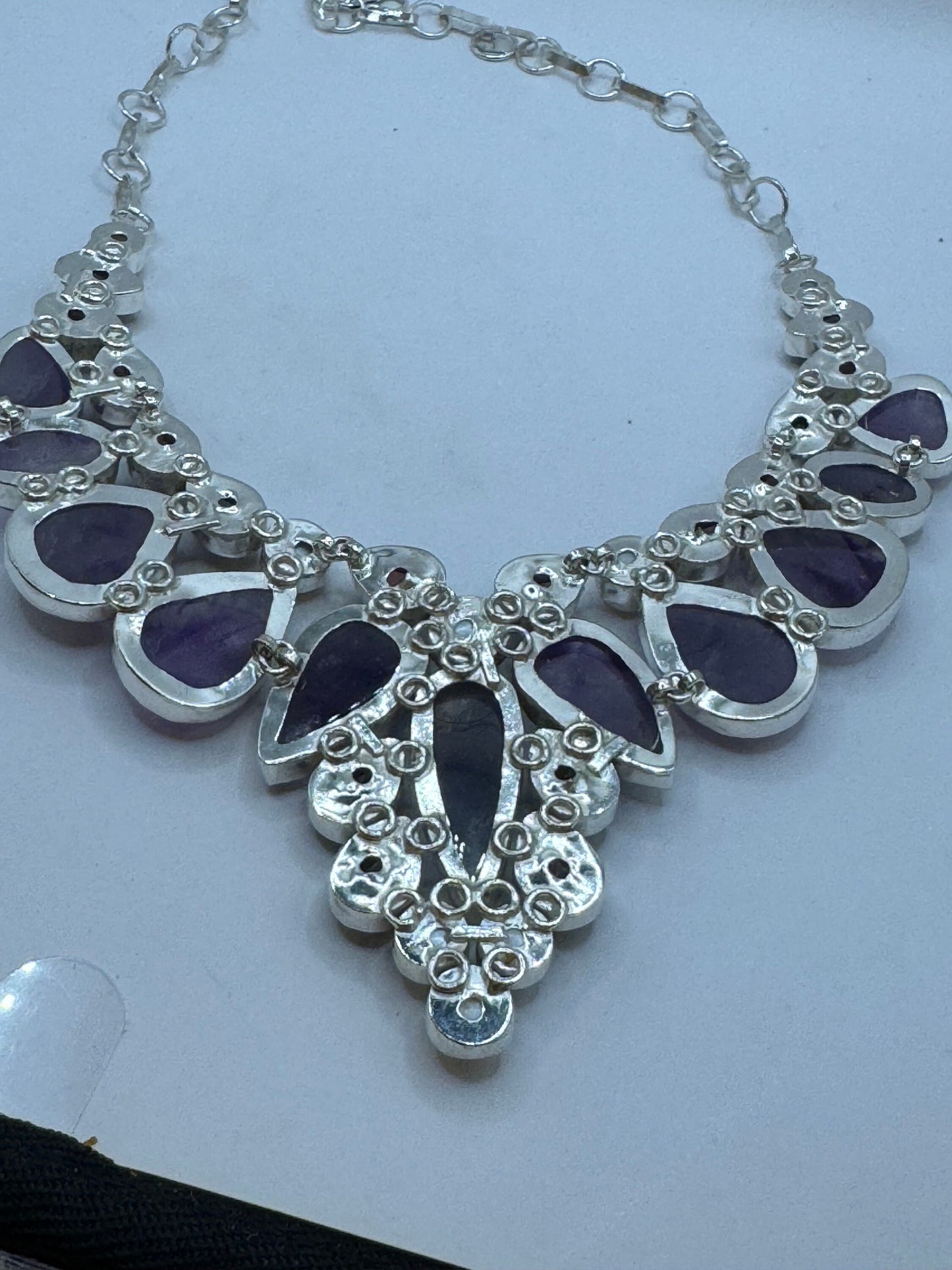 Vintage Purple Amethyst Garnet Pearl Choker Bohemian Collar Necklace