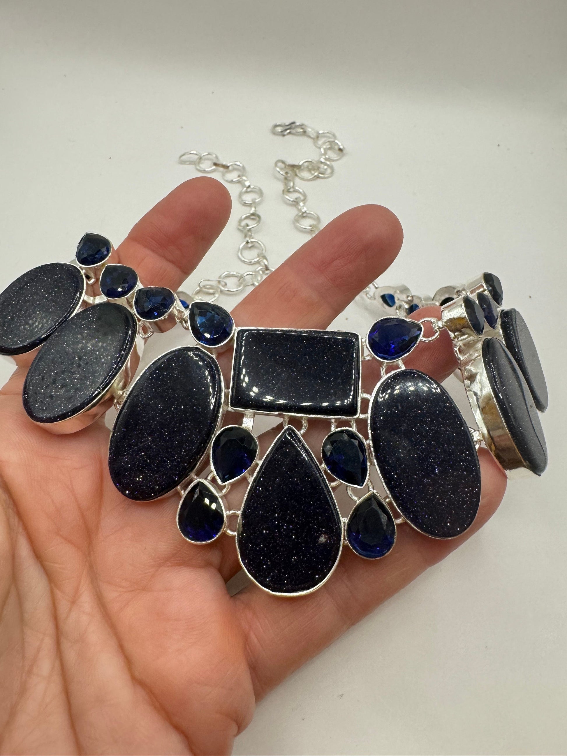 Vintage Black Sandstone Silver statement collar Necklace Choker