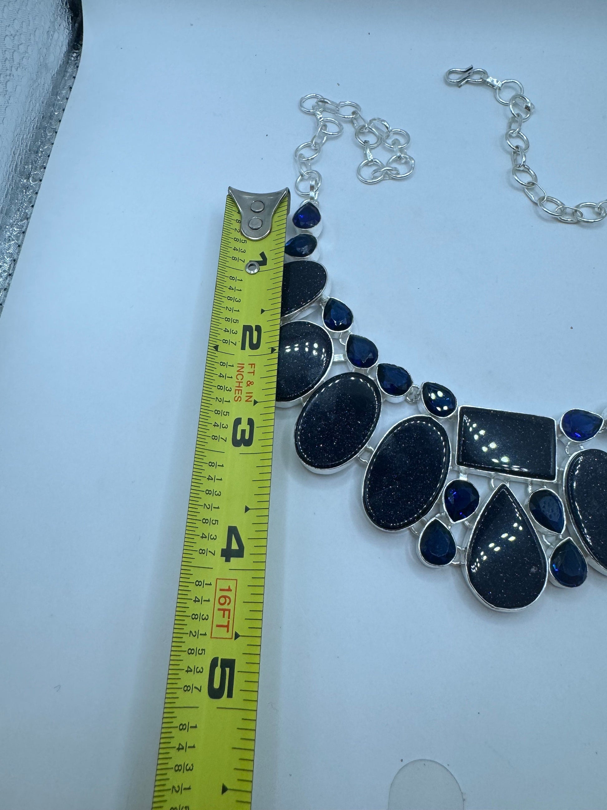 Vintage Black Sandstone Silver statement collar Necklace Choker