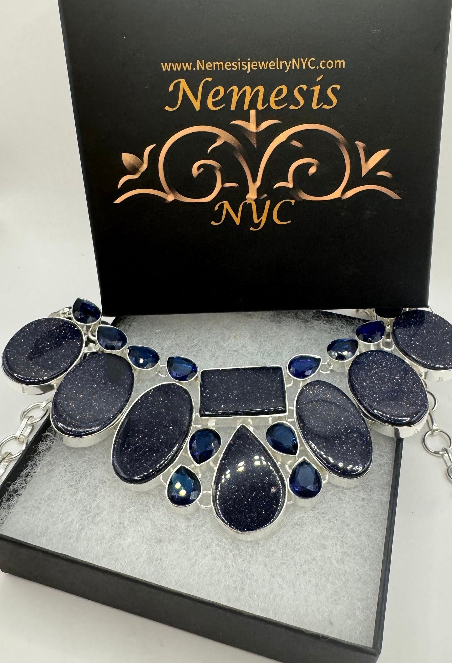 Vintage Black Sandstone Silver statement collar Necklace Choker